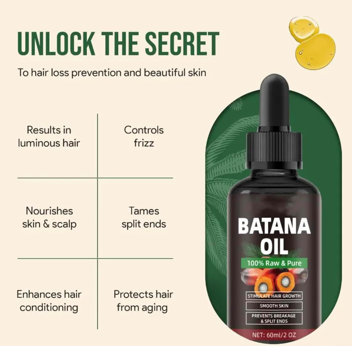 Batana Oil for Hair &ndash; Natural & Unrefined | Deeply Nourishes Scalp & Moisturizes Hair | Perfect for Dry, Brittle, or Damaged Hair | 60Ml image number 5