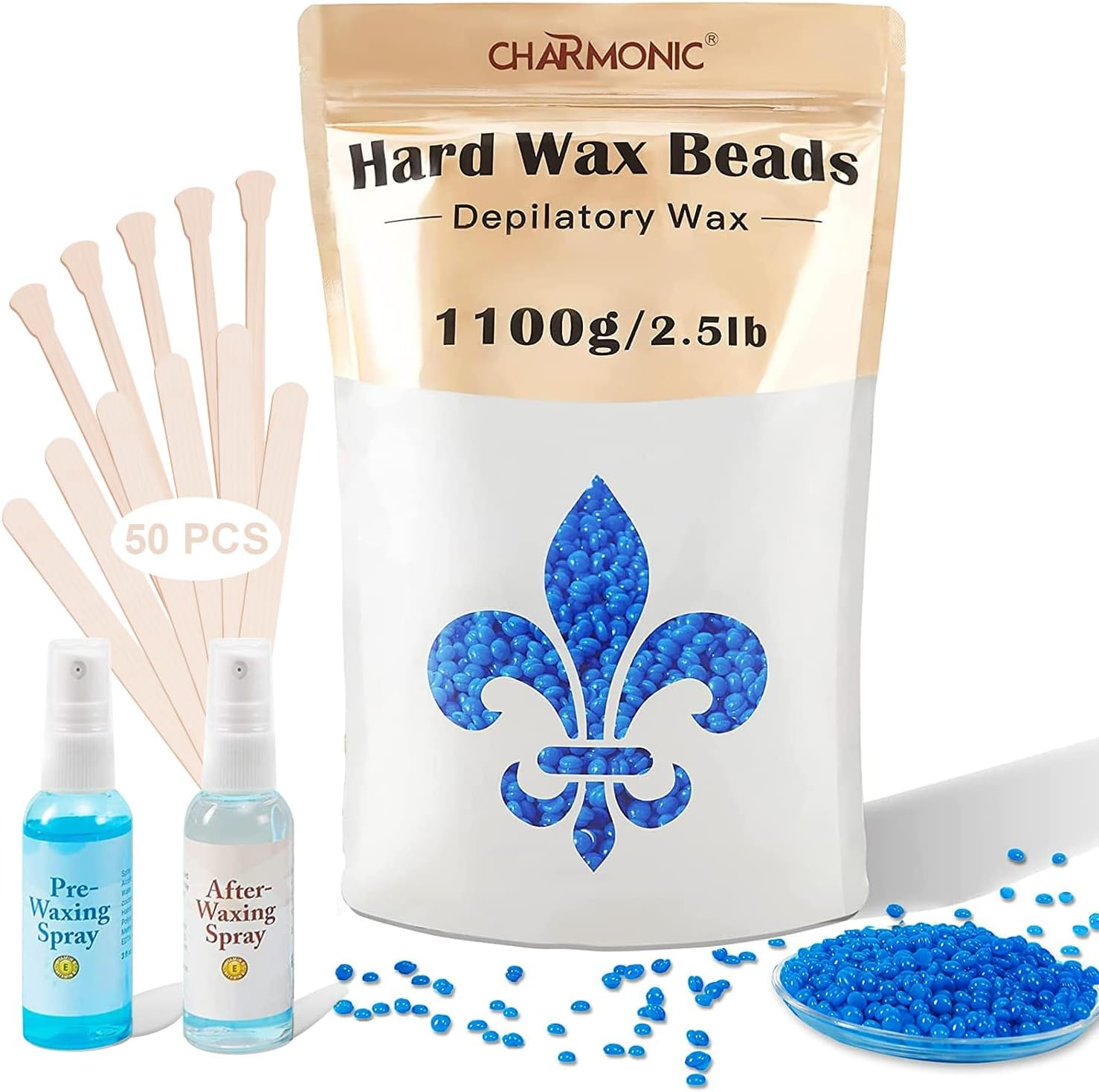 2.5 Lb/1100G Wax Beads, Hard Wax Kit with 2 Wax Treatment Oils, Hard Wax Beads for Legs Underarm Face Bikini, and Brazilian Hair Remover, Women and Men Hair Removal Wax Beans Include 50 Waxing Sticks image number 6