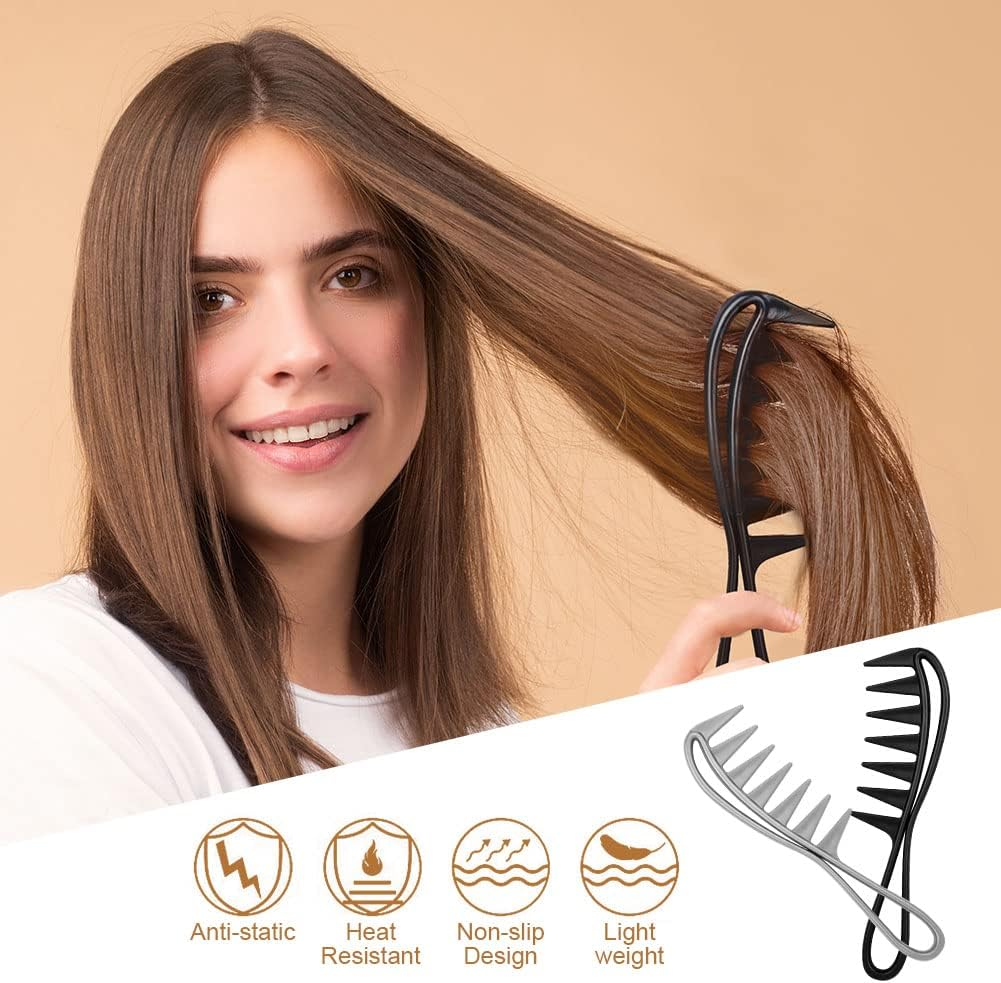 AOOWU 2 Pcs Wide Tooth Combs for Long Wet Curly Hair, Curly Hair Salon Barber Comb for Hairs Styling Detangling, Afro Hairscomb Salon Hairdressing Comb with Handgrip Heat Resistant Combs for Women image number 4