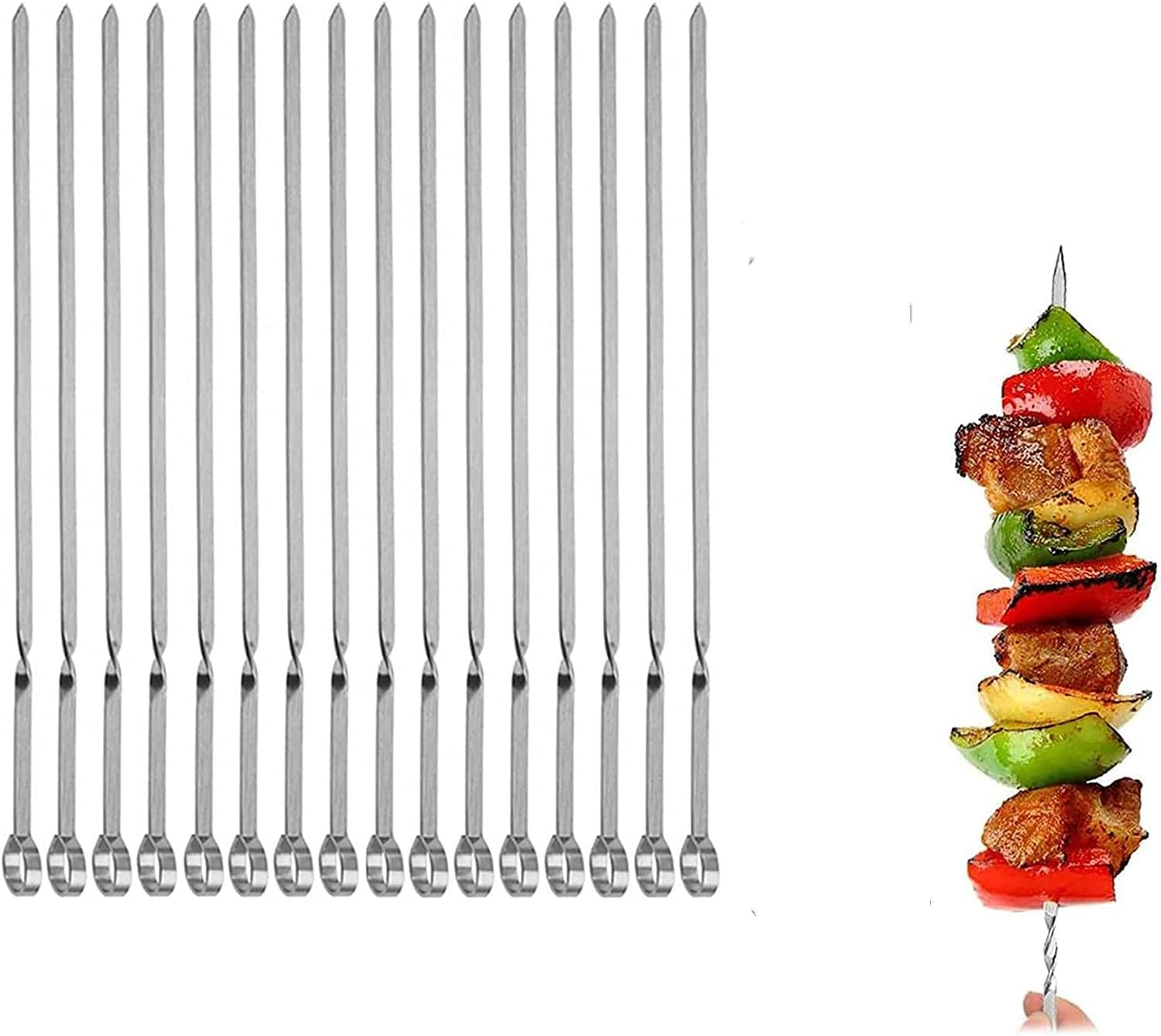 MOCUMEI Metal Skewers for Grilling,Kabob Skewers,Flat BBQ Barbecue Skewer,Grilling Skewers Set,Reusable BBQ Sticks(14" Skewers(16 Pack)) image number 2