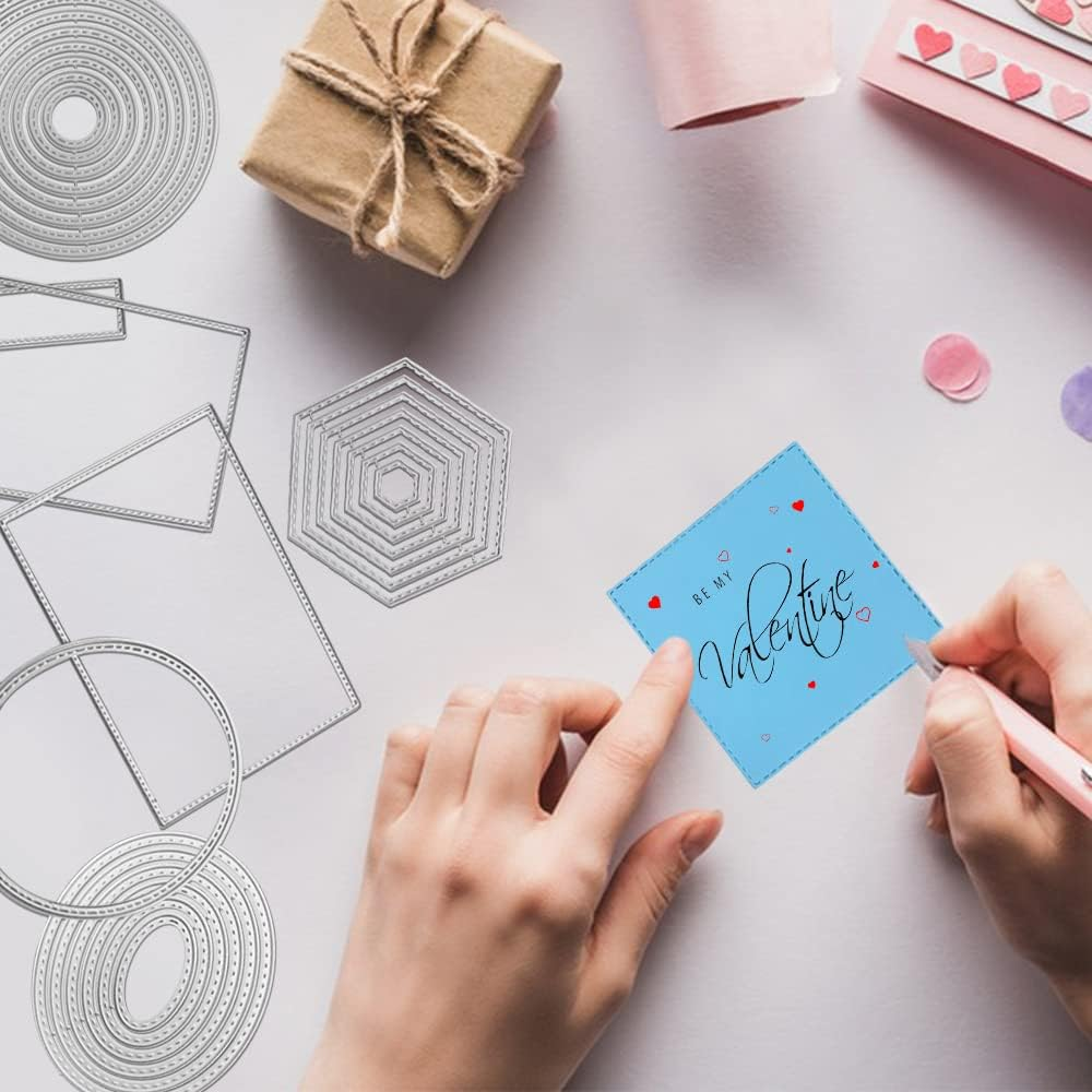 6 Pcs Cutting Dies Stencil Metal Set, SENHAI Different Shapes Dies Cuts Polygon Embossing Tools for Card Making Supplies Album Scrapbooking image number 6