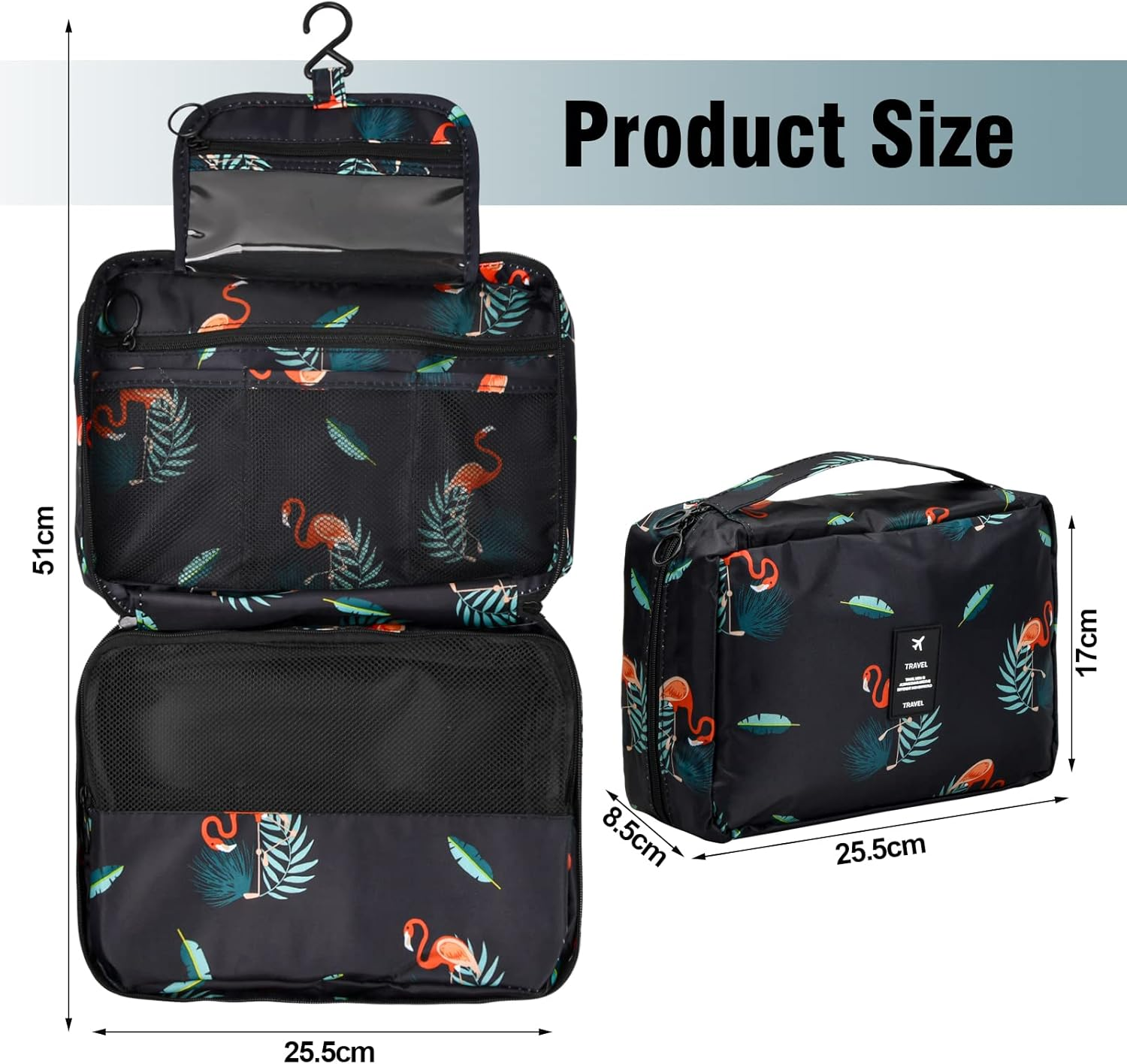 Large Hanging Toiletry Bag, 25.5X17X8.5Cm, Waterproof Makeup Bag Travel with 4 Compartments, Foldable Portable Wash Bag Women Men, for Travel Toiletries Essentials Bathroom Shower image number 4