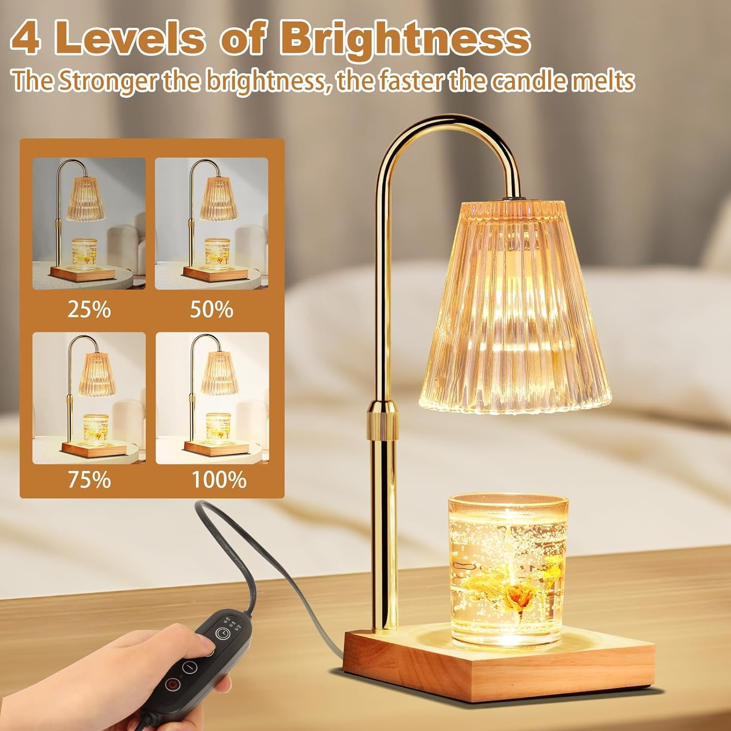 Qinghong Candle Warmer Lamp - Electric Candle Lamp Warmer with Timer & Dimmer Adjustable Height Candle Lamp for Jar Candles with 2 Bulbs Wax Melter Warmer Lamps for Home Decor Gift image number 6