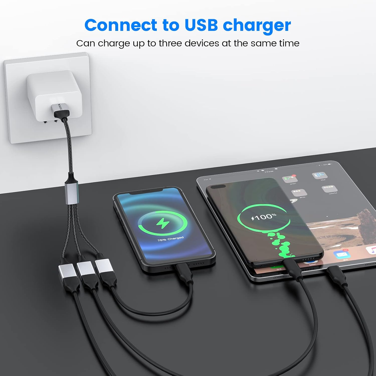 USB 3 Port Splitter Cable, MOGOOD USB Type B Splitter 1 Male to 3 Female USB 2.0 Adapter Power Cord Extension Hub for Charging/Data Transfer/Laptop/Mac image number 5