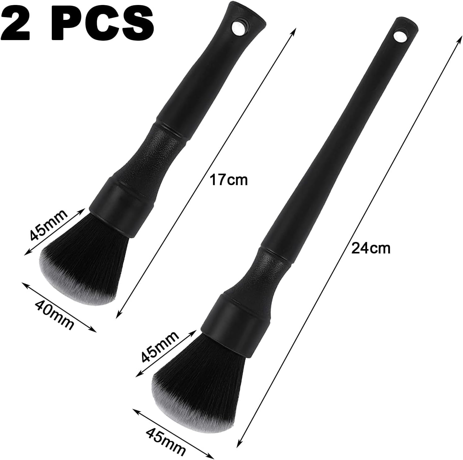 Pack of 2 Detailing Brushes, Car Cleaning, Car Brush Interior, Car Brush Exterior, Cleaning Brush Car, Dust Brush, Wet and Dry Use, for Automotive Interiors, Furniture, Keyboards (17 + 24 Cm) image number 2
