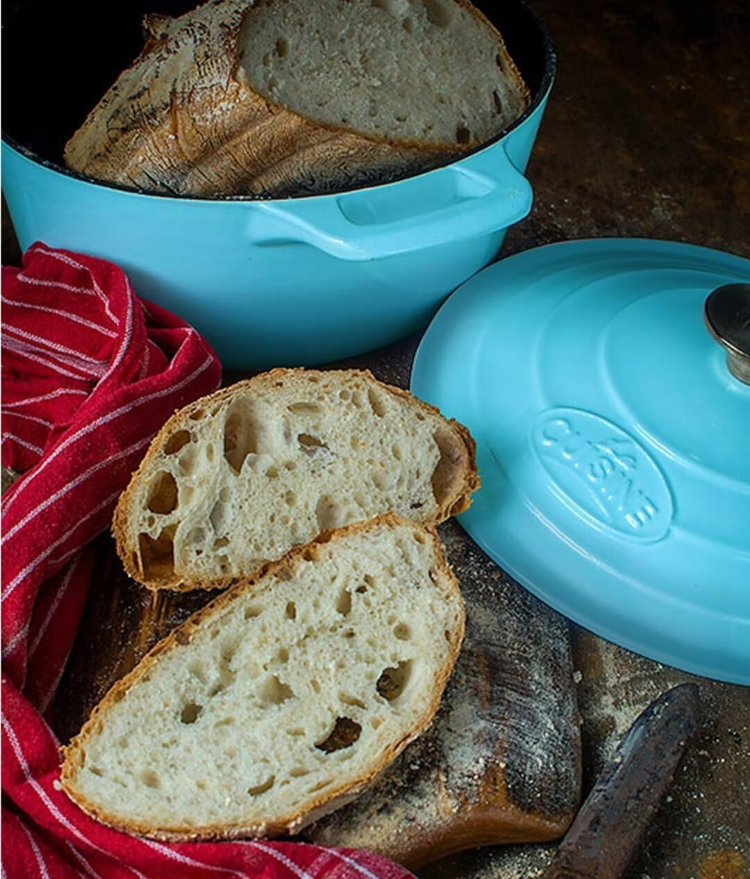 La Cuisine 26Cm Enameled Cast Iron Covered Dutch Oven, Casserole, Pot, French Oven, 5-Quart (QT) - Matte Black Enamel Coating Finish Interior, Teal Porcelain Enamel Exterior Oven Safe image number 4