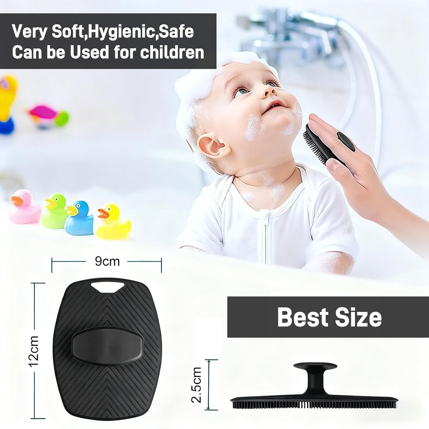 2 Packs Silicone Body Scrubber for Men, Premium Loofah Alternative with Lather Boosting Bristles, Ergonomic No-Slip Handle for Deep Cleaning, Exfoliating(Black ＋Gray) image number 3