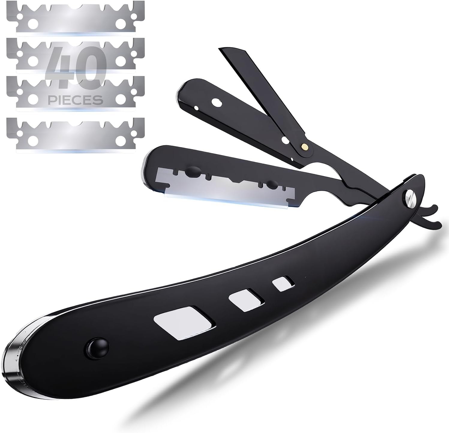 Sashion Professional Straight Razors for Men - Barber Straight Edge Razor with 40 Blades,Barber Grade Shavette with Stainless Steel Cut Razor,Stainless Steel Barbero Shaver,Gifts for Men'S image number 4