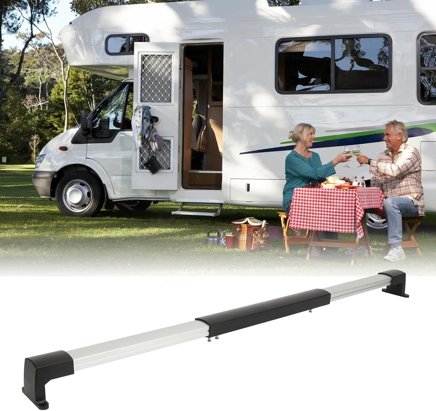 Rv Screen Door Cross Bar, 17Pcs 54Cm to 72Cm Adjustable Aluminium Alloy Rv Door Handle Grab Bar for Trailers, Campers, Caravans, Universal Rv Assist Handle, Rv Accessories image number 2