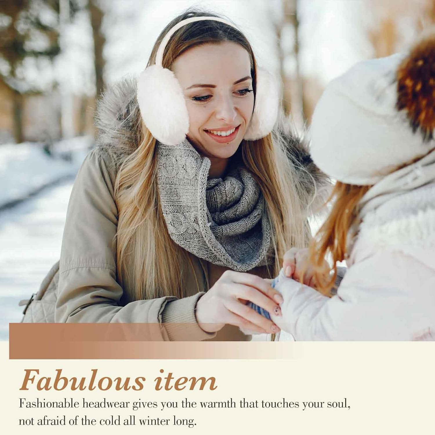 PROPOG Women'S Fleece Ear Warmers - White Earmuffs for Girls & Kids - Thermal Headband - Windproof Ear Covers for Cold Weather - Suitable for Outdoor Sports, Skiing, Walking & Winter Gift, White, One