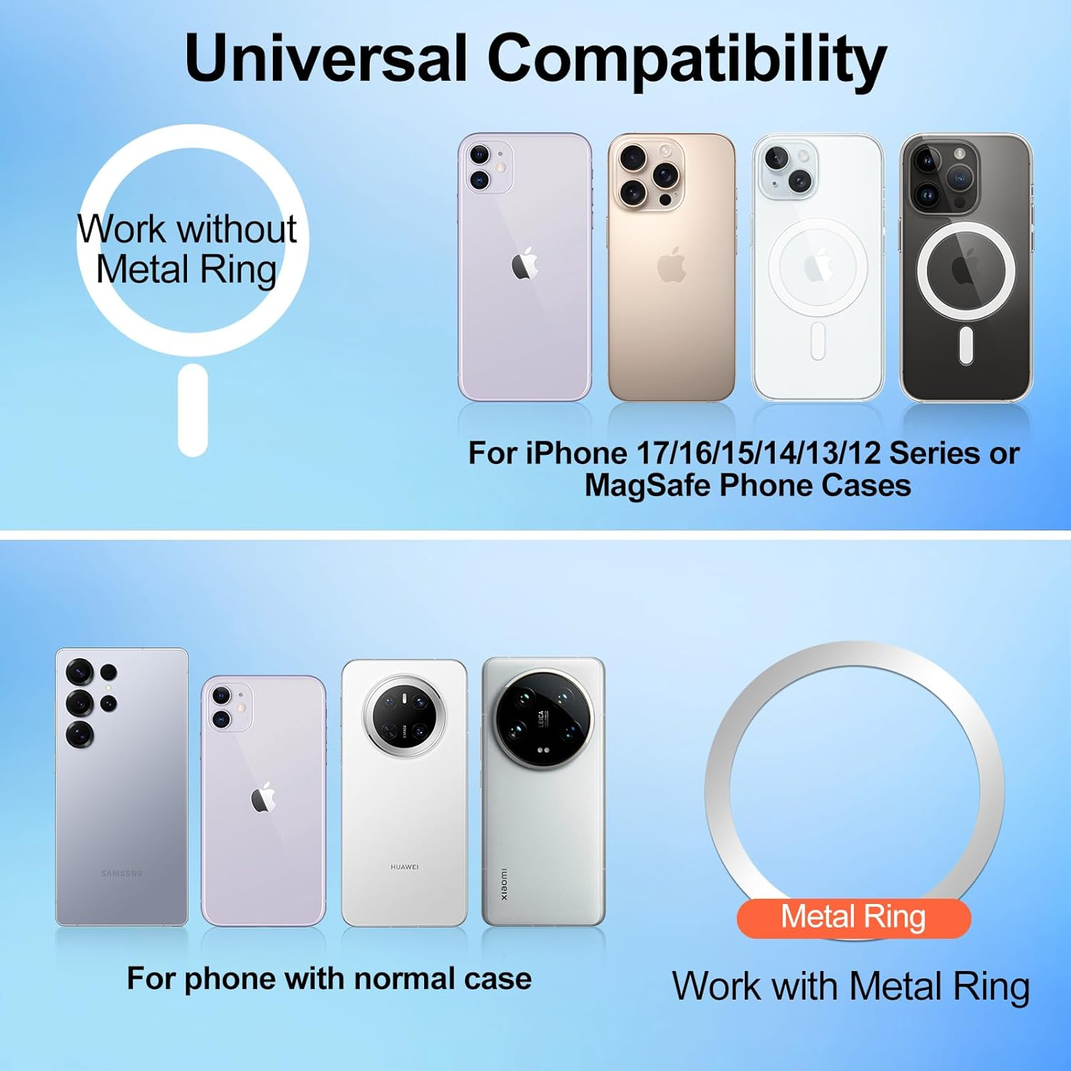 T Tersely Phone Holder for Gym&Golf Cart with Dual-Sided N52 Super Magnets for Magsafe, 360&deg; Strong Magnetic Phone Mount for Iphone 17/16/15/14/13/12/11 Series & Android with 2 Metal Ring Contain image number 3