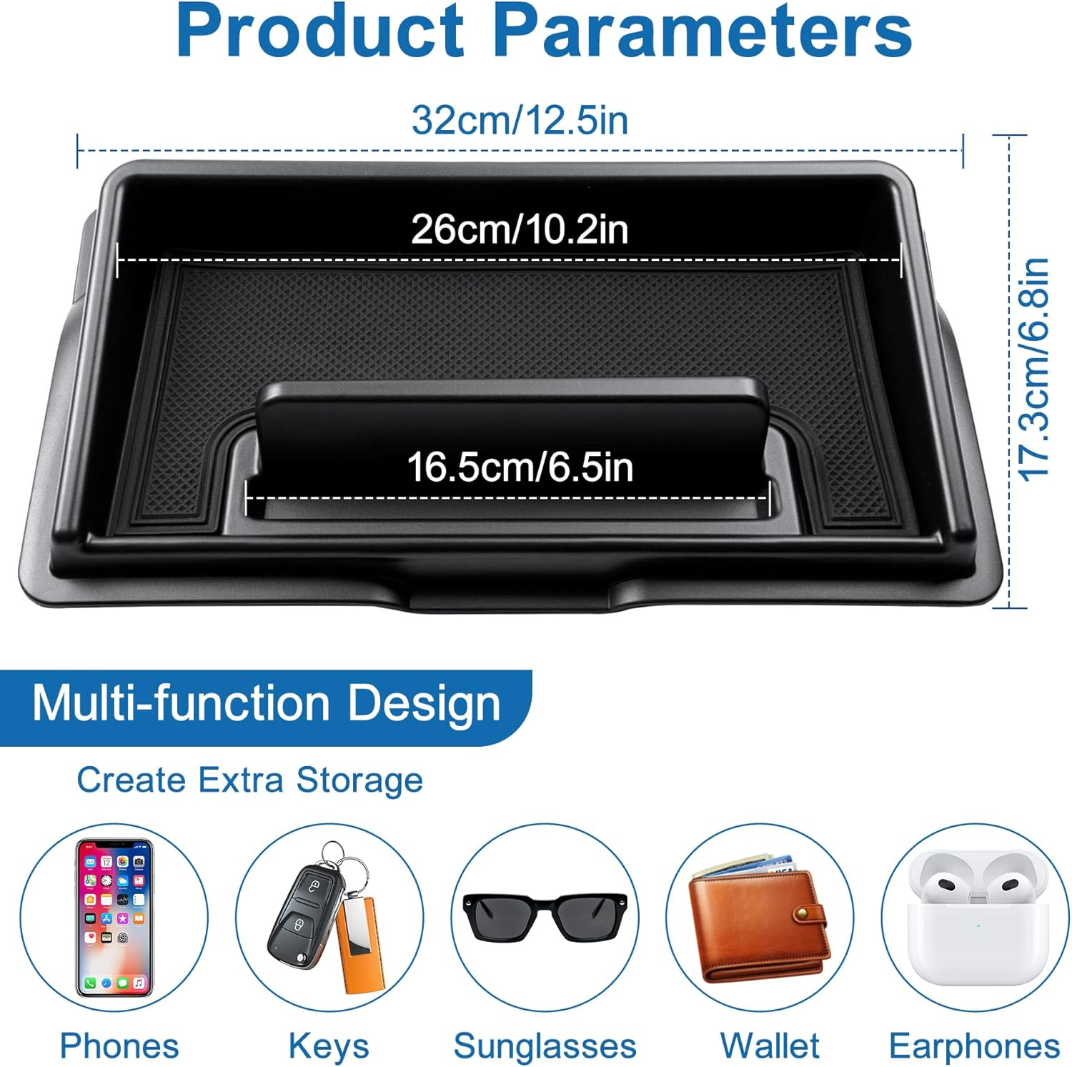 Center Console Organizer for Suzuki Jimny JB64 JB74 2019-2025 Dashboard Insert Tray, Dash Organizer Box for Phones, Keys & More, with Anti-Slip Mat, Dash Board Interior Accessories (Black) image number 6