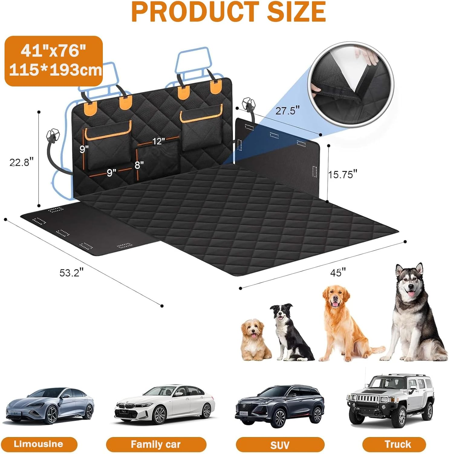 Waterproof Non-Slip SUV Cargo Liner for Dogs,Universal Pet Boot Protector Mat with Side Flaps & Storage Bag,Durable Dog Car Cover for Sedan, Vans, Truck Travel Camping image number 1