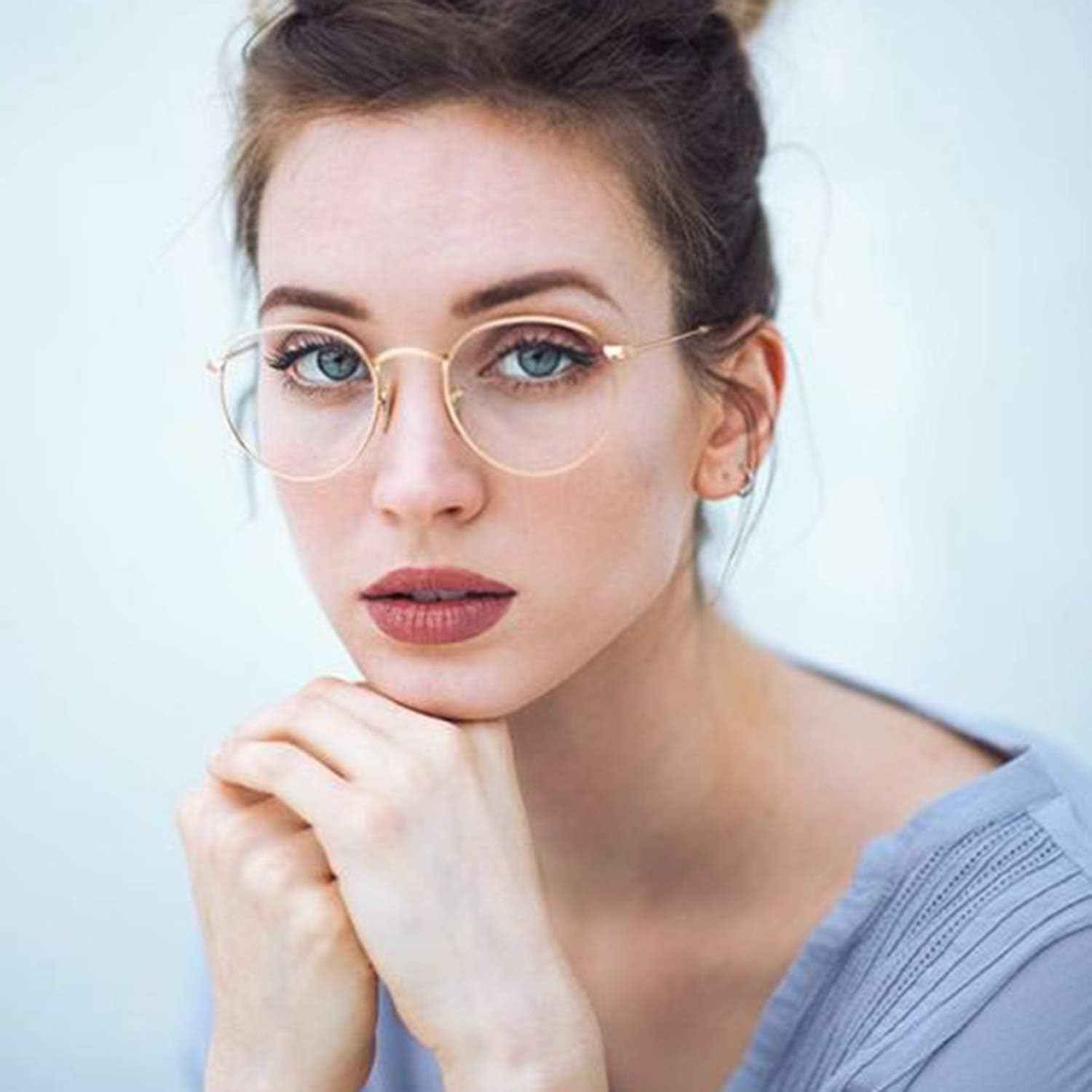 Kursan Classic round Clear Lens Glasses for Women Men Circle Metal Frame Non- Eyeglasses - C2 Silver (Clear Lens) image number 3