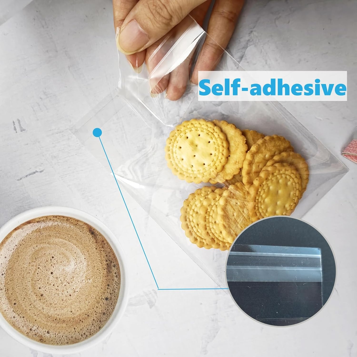 250 PCS Clear Self Adhesive Plastic Gift Cookie Treat Biscuit Bakery Bags - 10X10Cm Frosted Party Favor Candy Bags