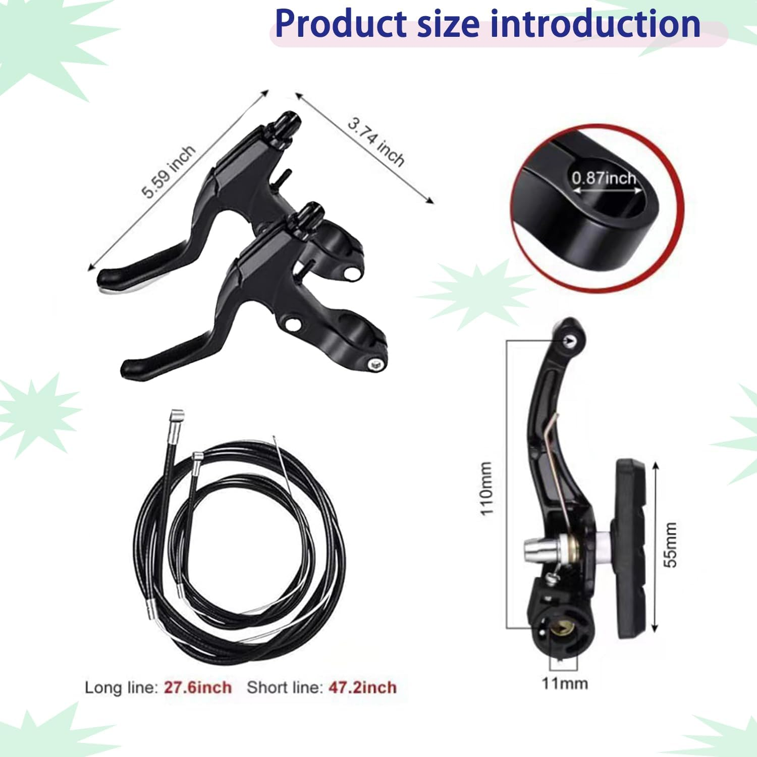 Roczential Brake Set for Mountain Road Bikes Front and Rear 70Cm 170Cm Cable Aluminium Alloy V Brake Kit with Levers Cables Pads Full Replacement System image number 5