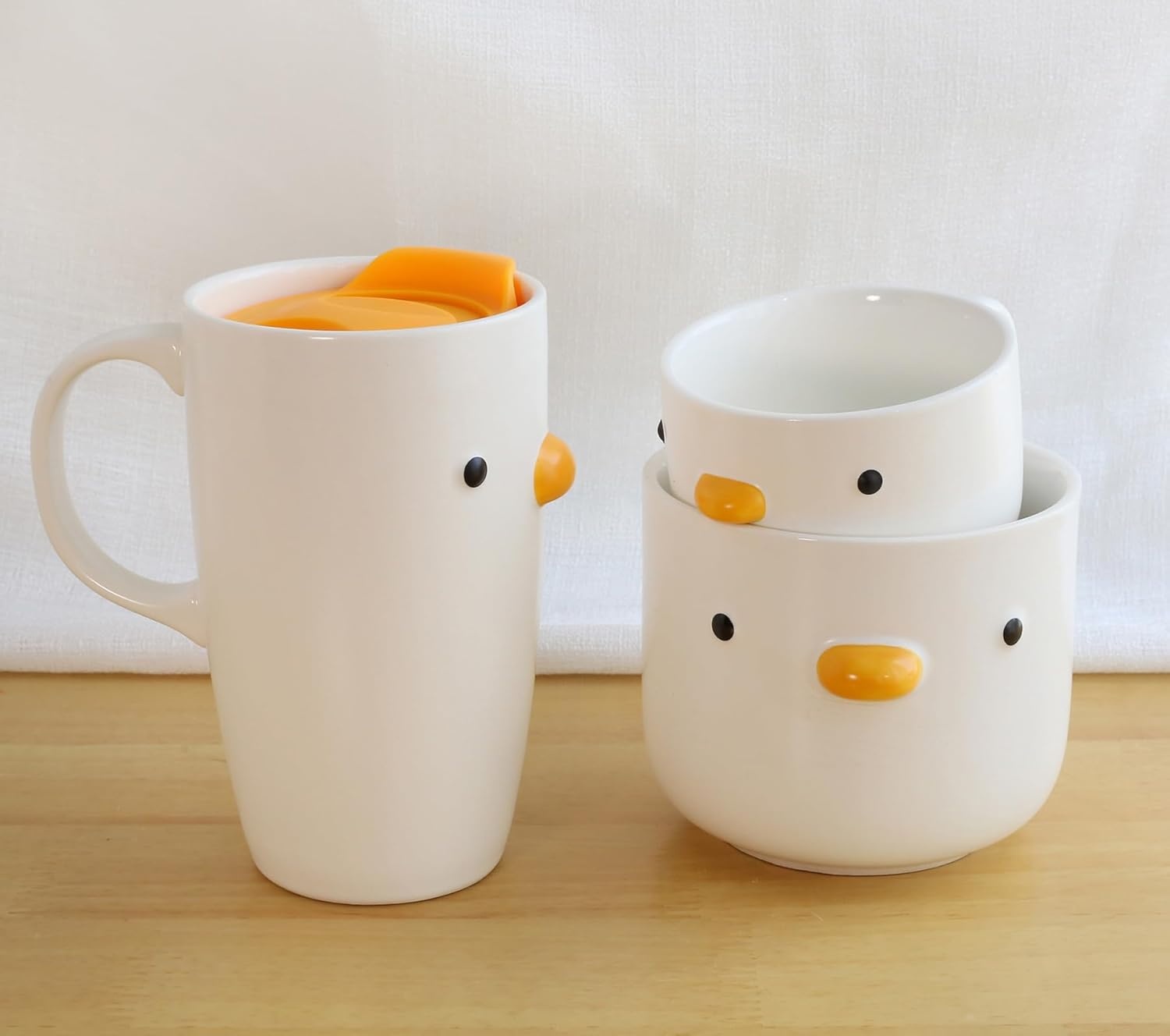PURROOM Duck Coffee Mug with Lid, Travel Cup with Handle & Sealed Lid. 580Ml Cute Chick Tall Cup, Safety Ceramic. Best Gifts for Coffee Lover. image number 1