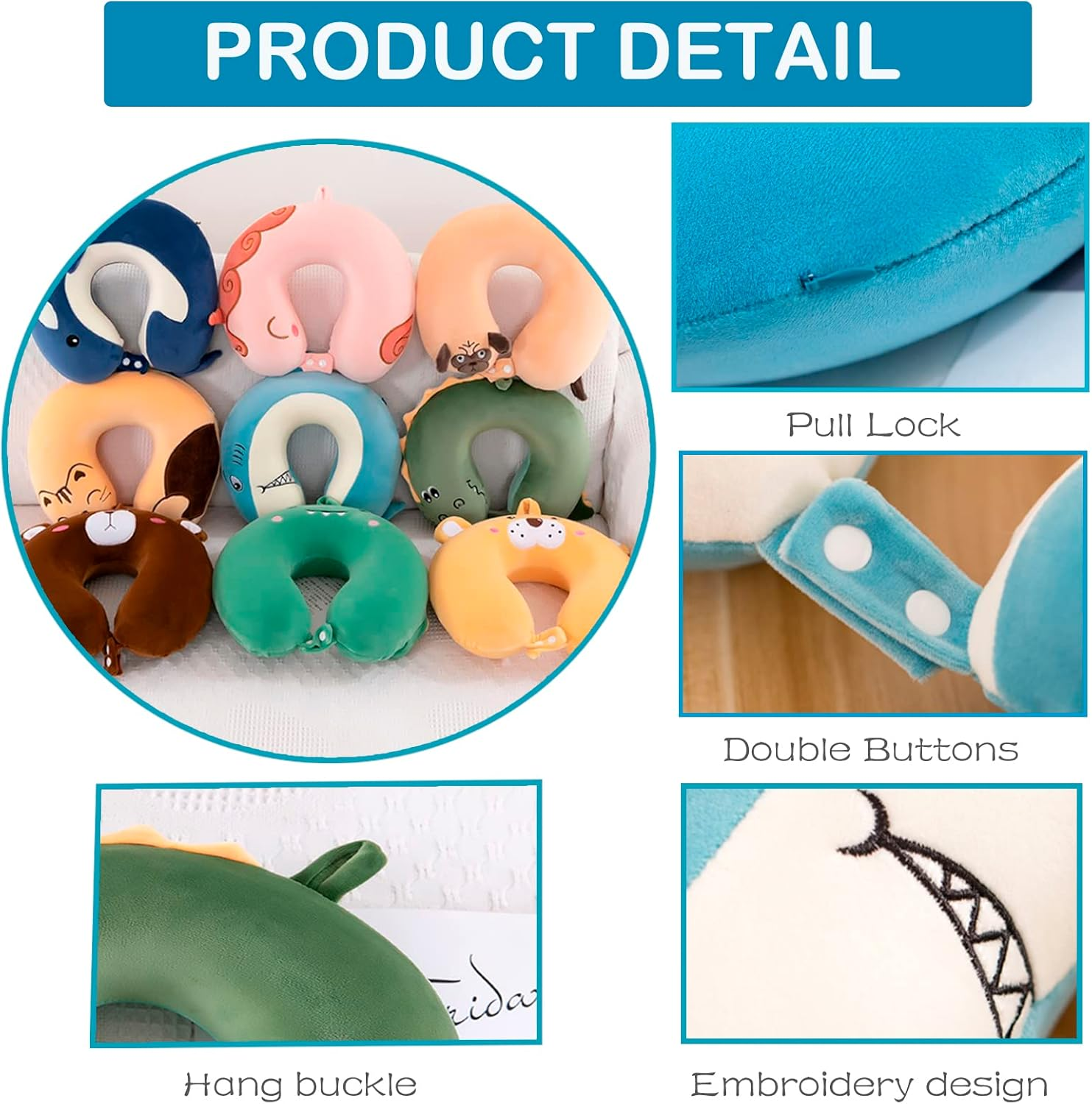 Kids Neck Pillow for Traveling, Upgraded Cartoon Cute Travel Neck Pillow for Kids Boys & Girls, Airplane Memory Foam Travel Pillow for Flight Headrest Sleep, Portable Plane Accessories (Crocodile) image number 1