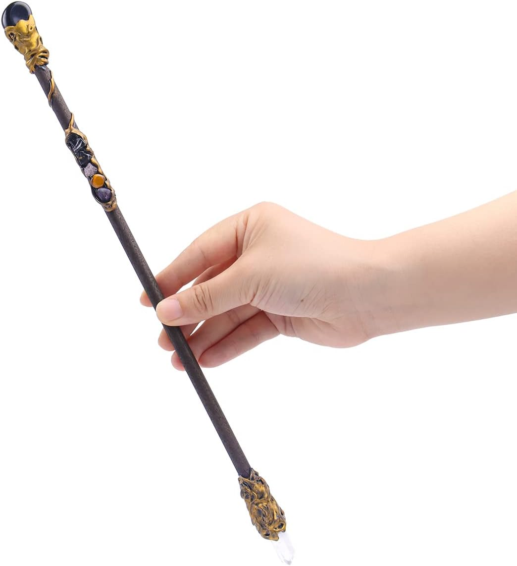 Fine Handcrafted Crystal Magic Wand with Green Aventurine and White Crystal Gemstones - Cosplay Magic Wand for Witches and Wizards