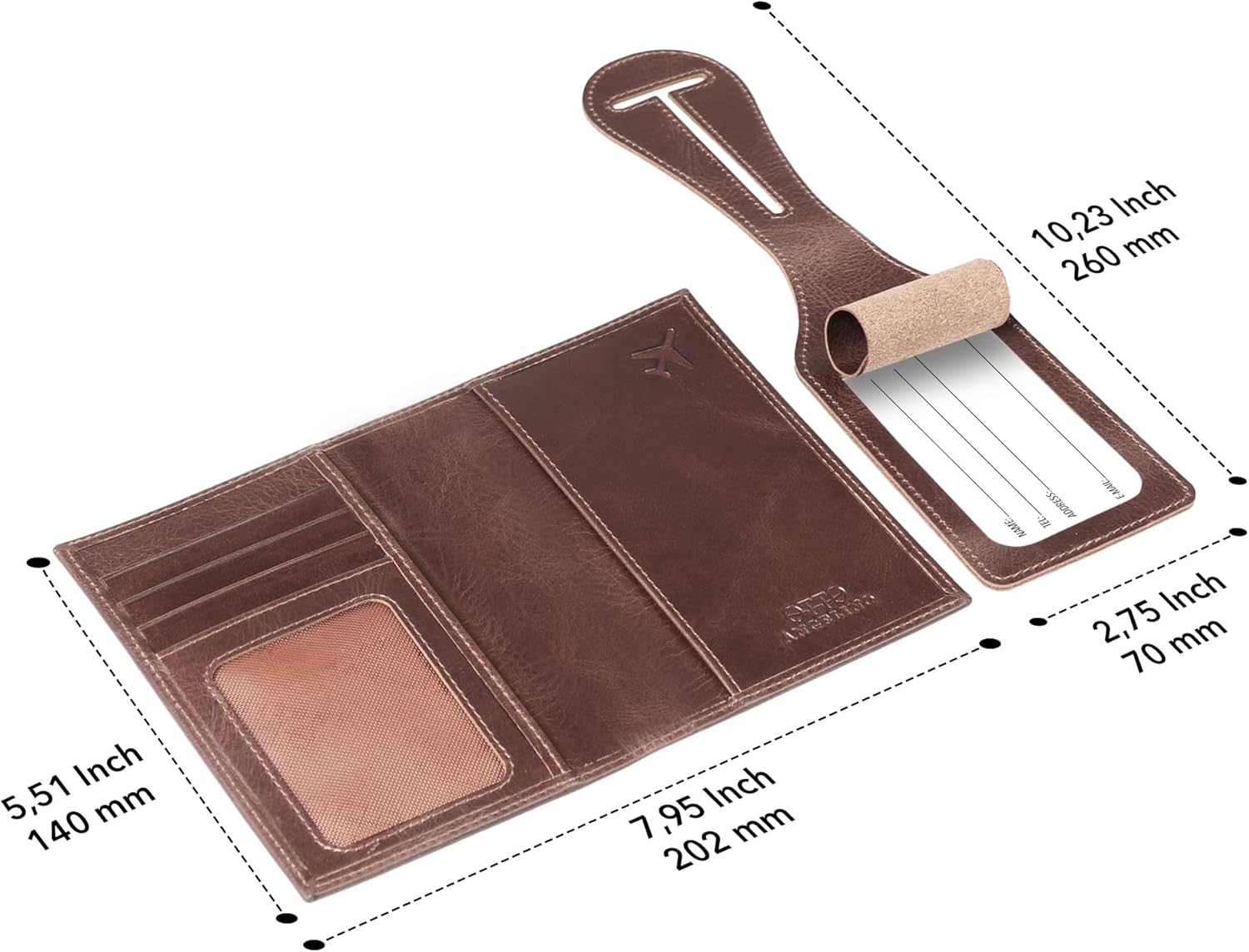 Otto Angelino Real Leather Passport Wallet - RFID Blocking and Baggage Tag - Unisex - Blue image number 3