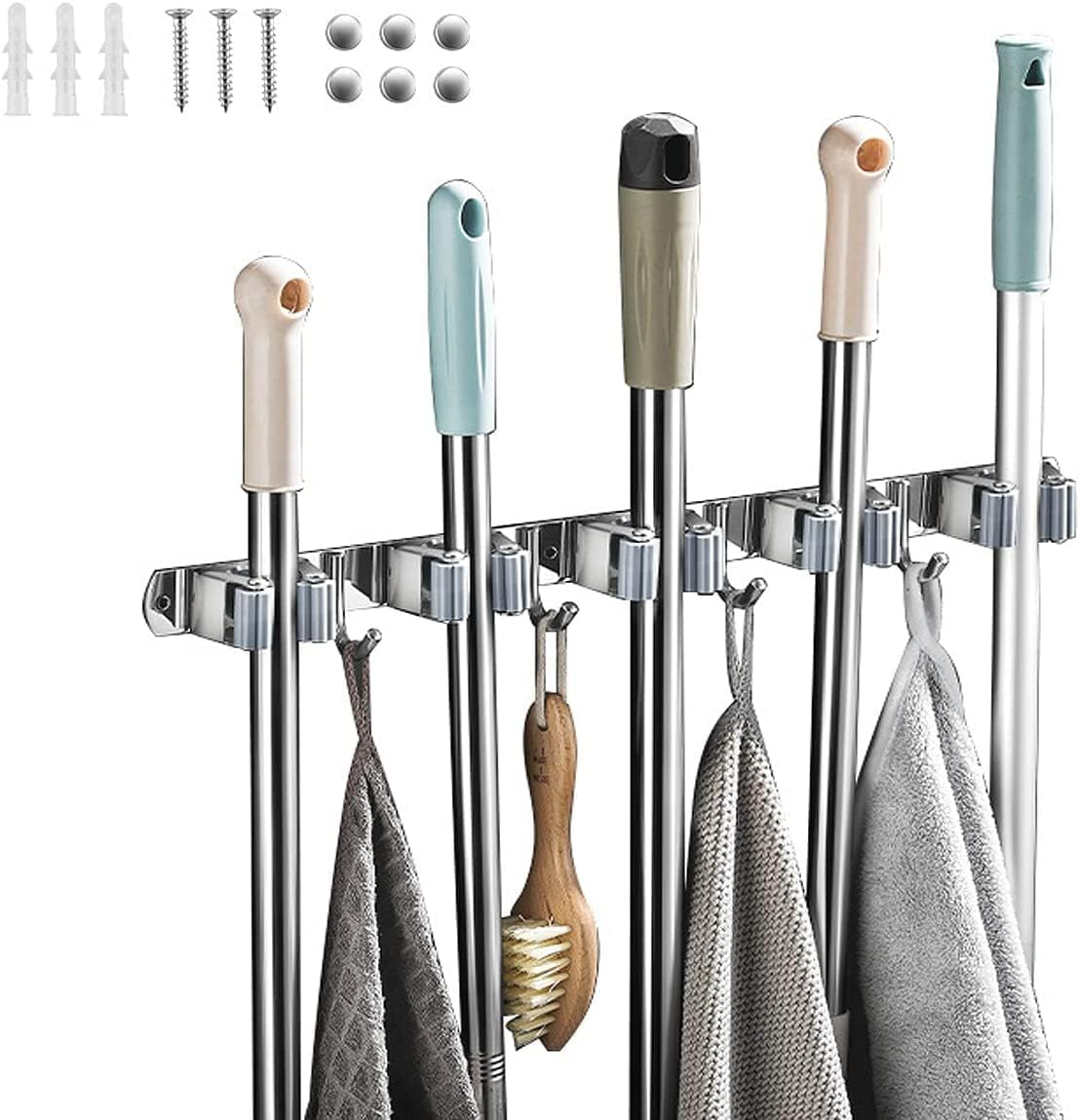 Mop Storage,Broom Storages,5 Racks 4 Hooks,Broom Hanger,Mop and Broom Holder/Mops Organizer/Broom Hook,Broom Holders Wall Mount,For Home,Kitchen,Garden,Garage,Laundry Room Organization and Storage