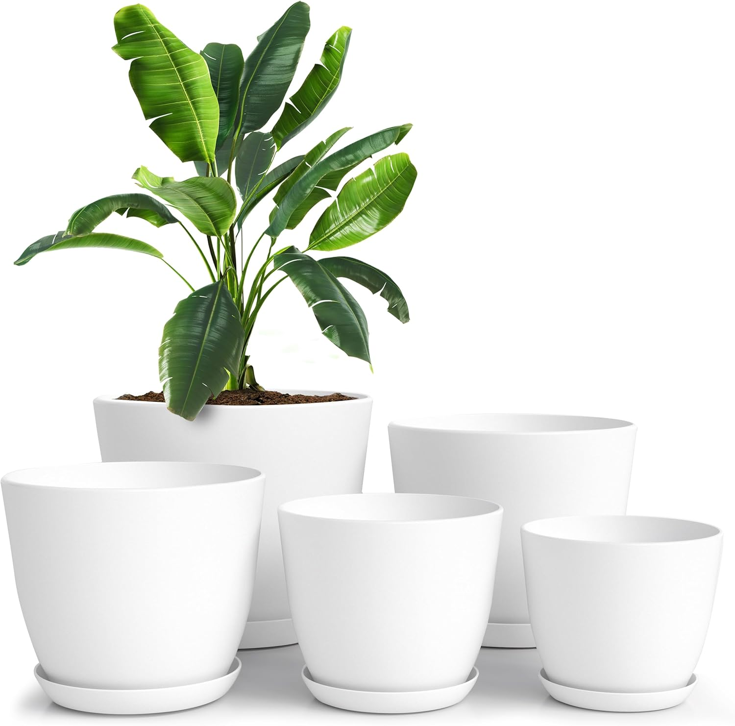 Utopia Home - Plant Pots Indoor with Drainage - 7/6.6/6/5.3/4.8 Inches Home Decor Flower Pots for Indoor Planter - Pack of 5 Plastic Planters for Indoor Plants, Cactus, Succulents Pot - White image number 3