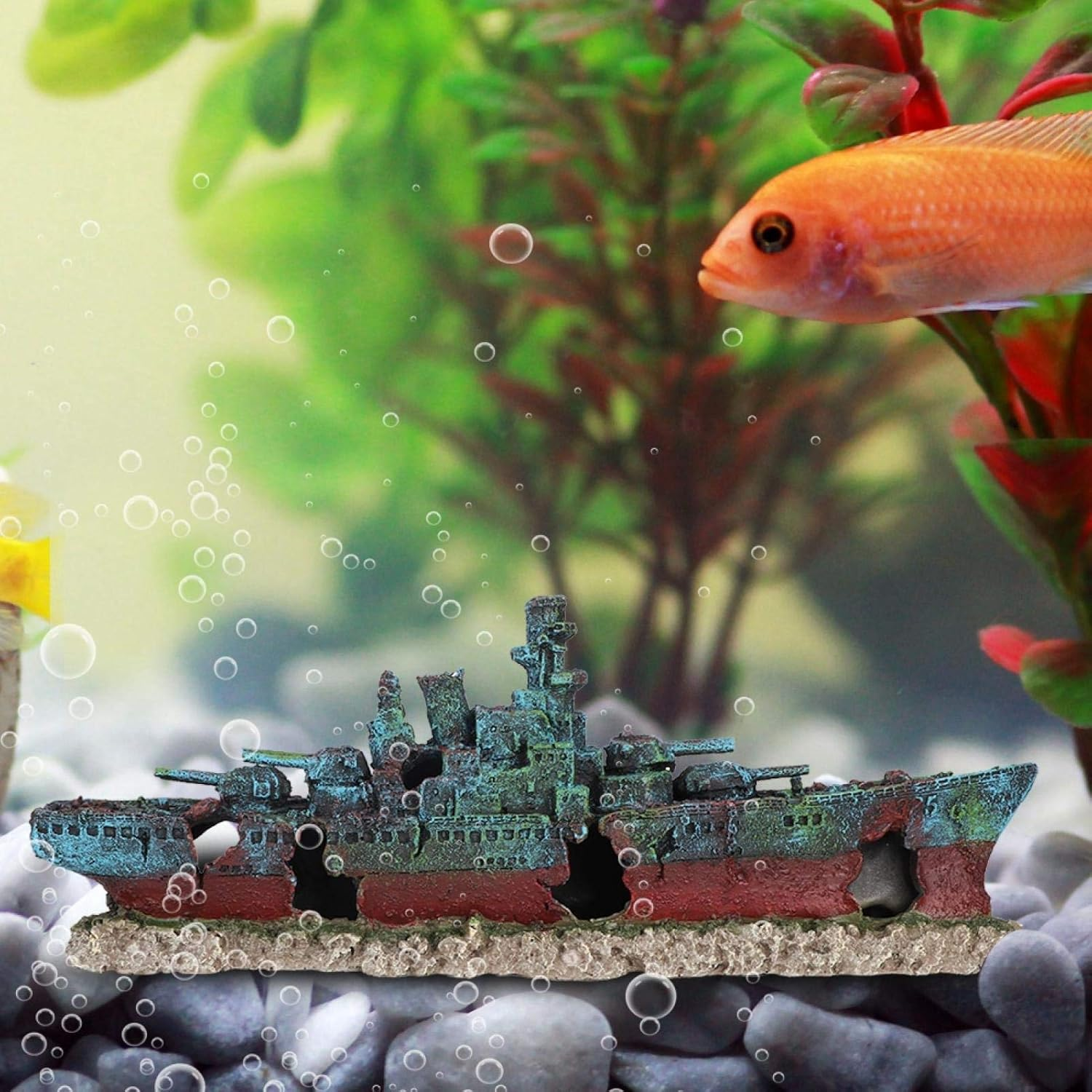 EVTSCAN Fish Tank Resin Wreck Boat Sunk Battleship Simulation War Ship Aquarium Ornament Cave Decoration