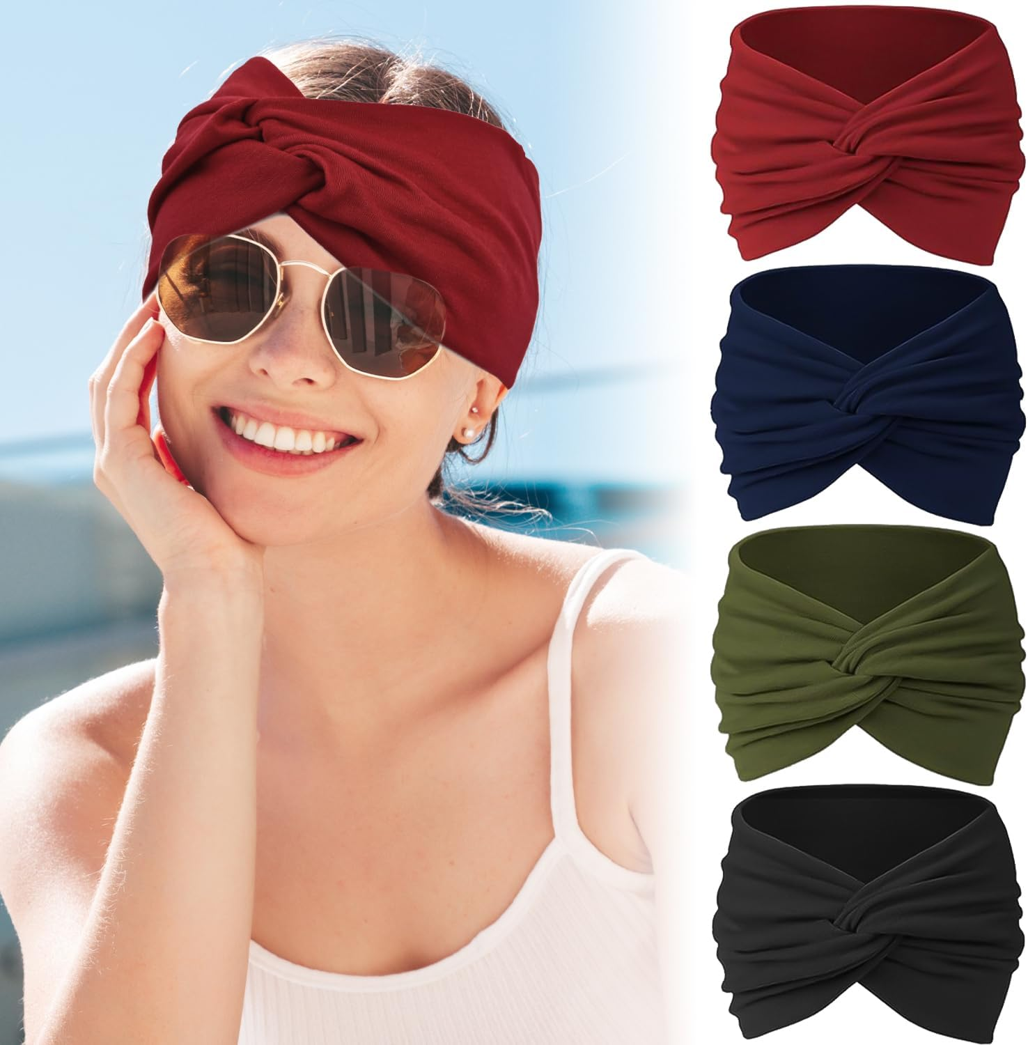 4 Pcs Headband, Headbands for Women'S Hair Stretchy Head Band for Doing Workout Yoga Makeup Running Breathable Hair Band Sweat Wicking image number 1