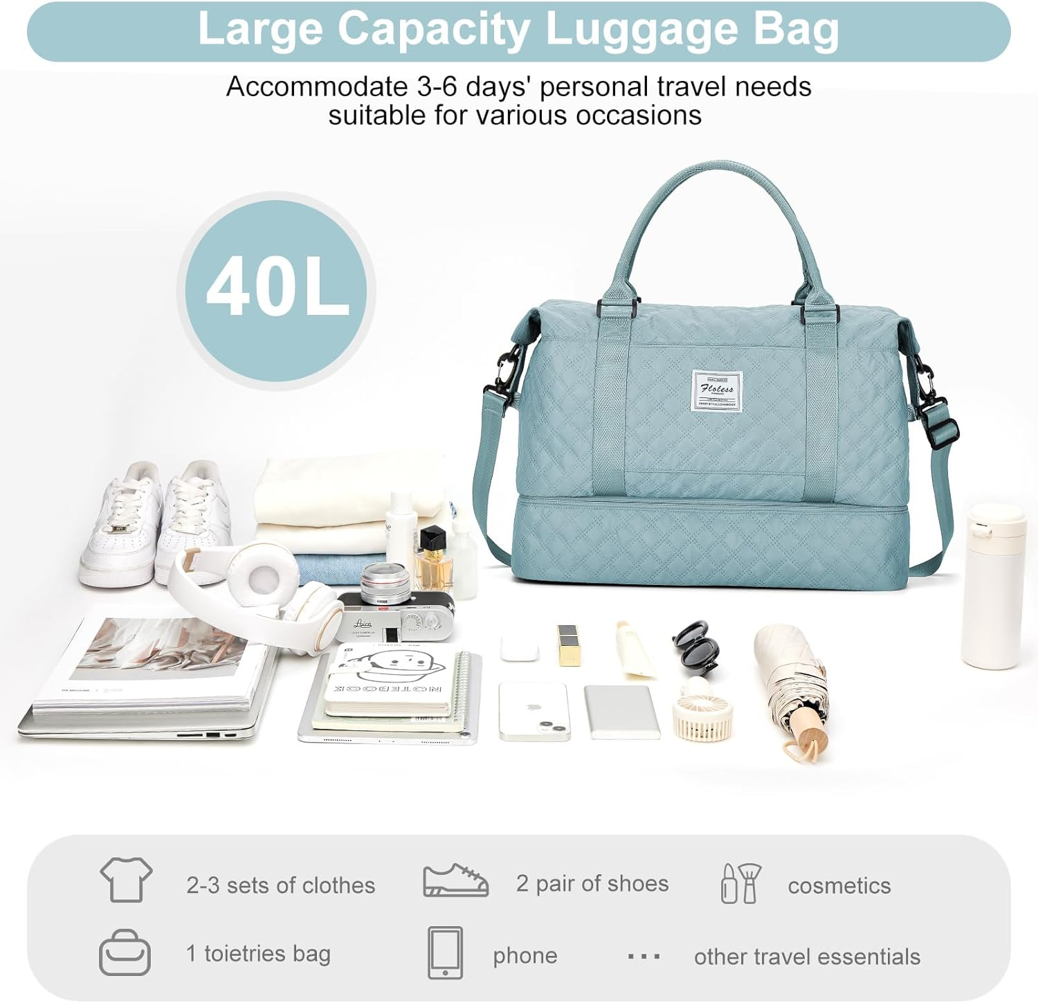 Travel Weekender Bag for Women, Carry on Overnight Bag with Shoes Compartment & Trolley Sleeve,Personal Item Bag image number 5