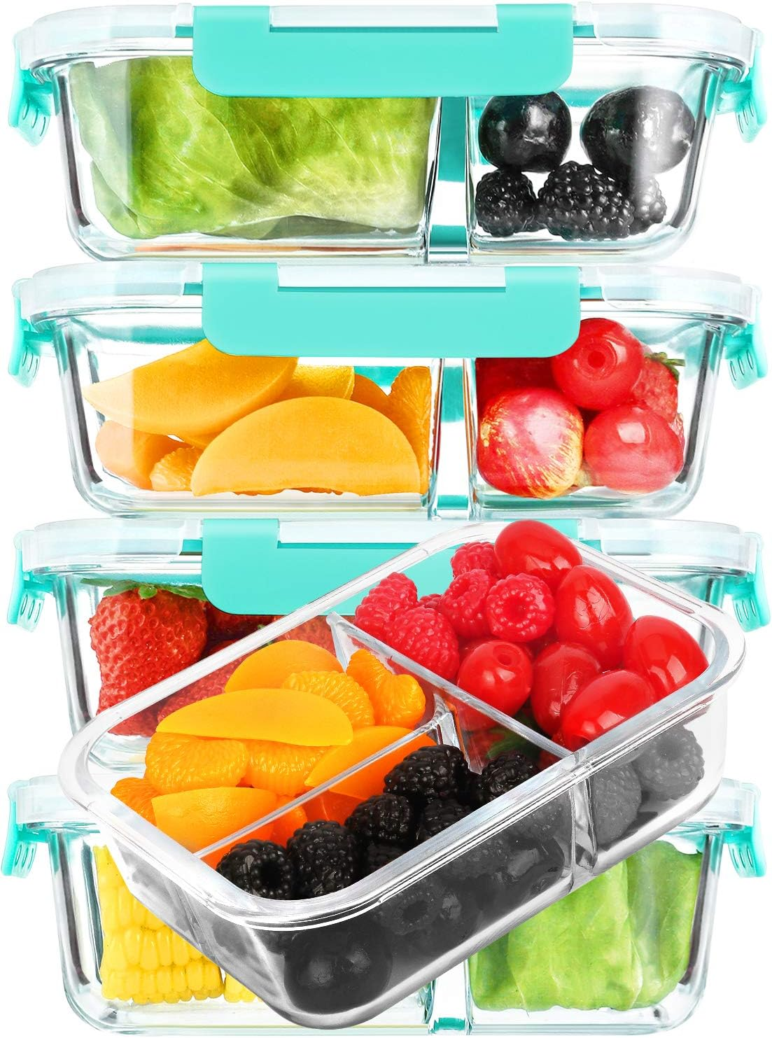 M MCIRCO [5-Pack, 36 Oz] Glass Meal Prep Containers 3 Compartment with Lids, Glass Lunch Containers,Food Prep Lunch Box,Bento Box,Bpa-Free, Microwave, Oven, Freezer, Dishwasher (4.5 Cups)