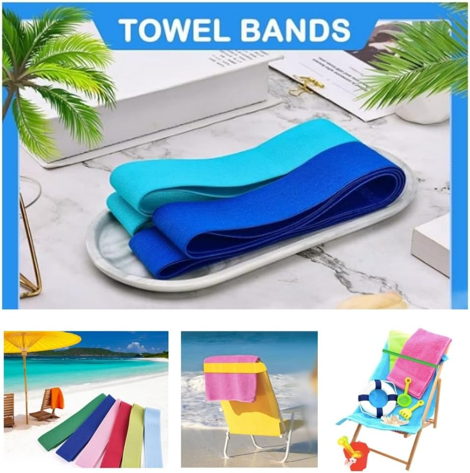 Jindizi Towel Bands for Beach Chair, 6 Pcs Beach Towel Clips, 6 Colors Windproof Beach Towel Clip Bands, Stretchable and Colorful Beach Chair Bands for Cruise Chairs, Beach, Pool image number 2