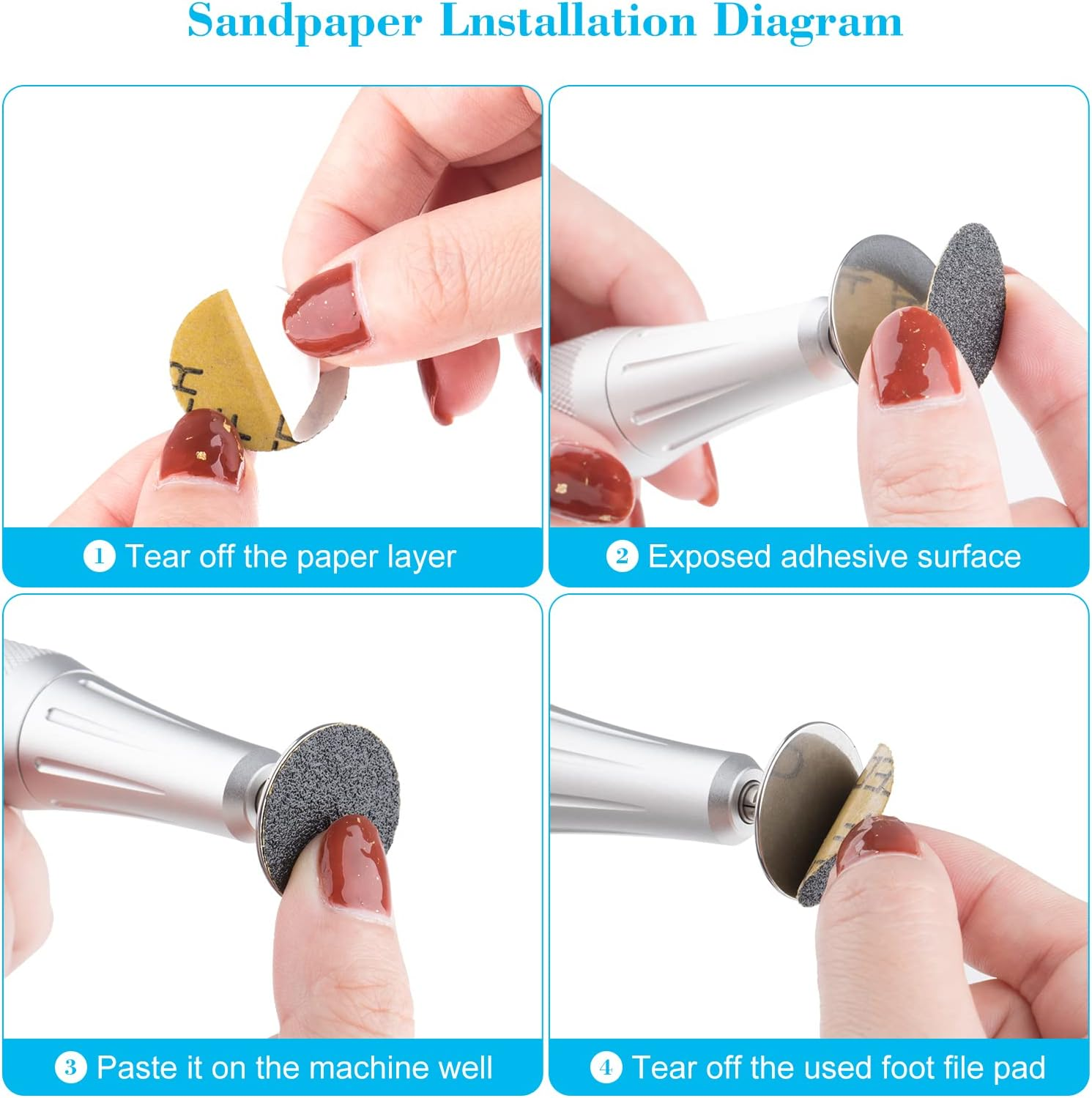 BNG Foot File for Callus Remover, Pack of 50, Foot Sandpaper, Replacement Foot Files Pads with Electric Sanding Disc Shaft for Cracked Heels, Hard Dead Skin, Pedicure Set #80 image number 4