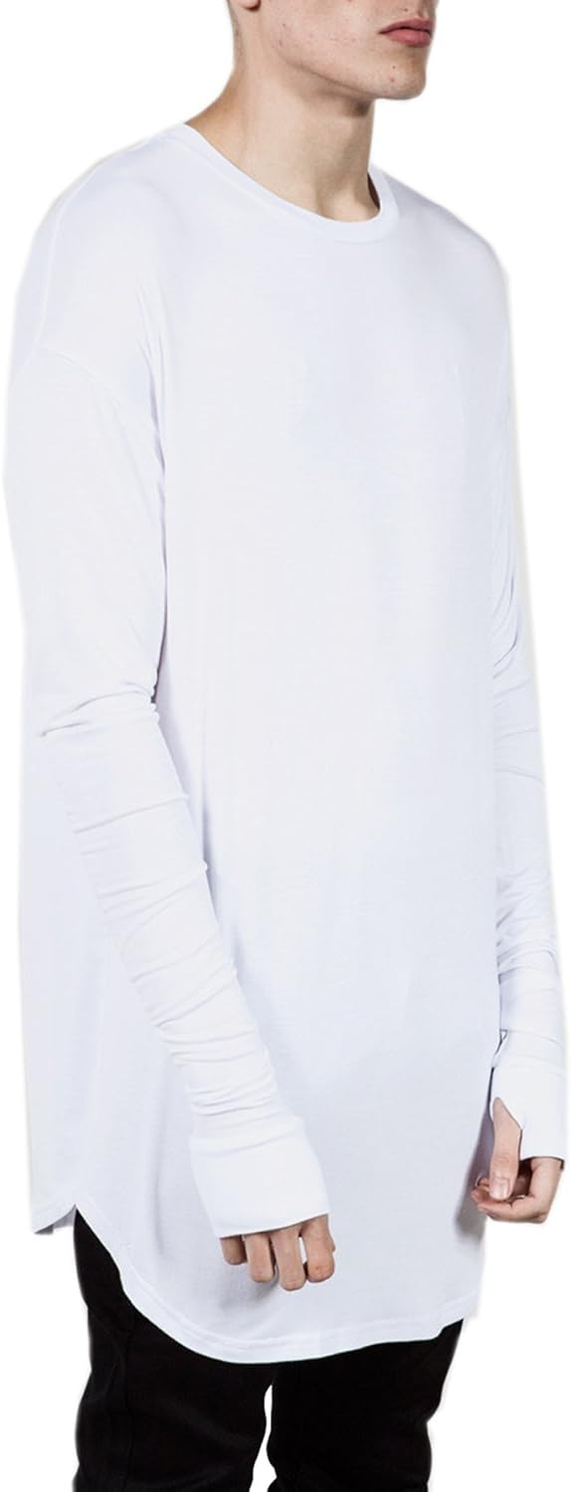 Mens Hip Hop Basic Longline Thumb Hole Cuffs Long Sleeve T-Shirt Basic Tee