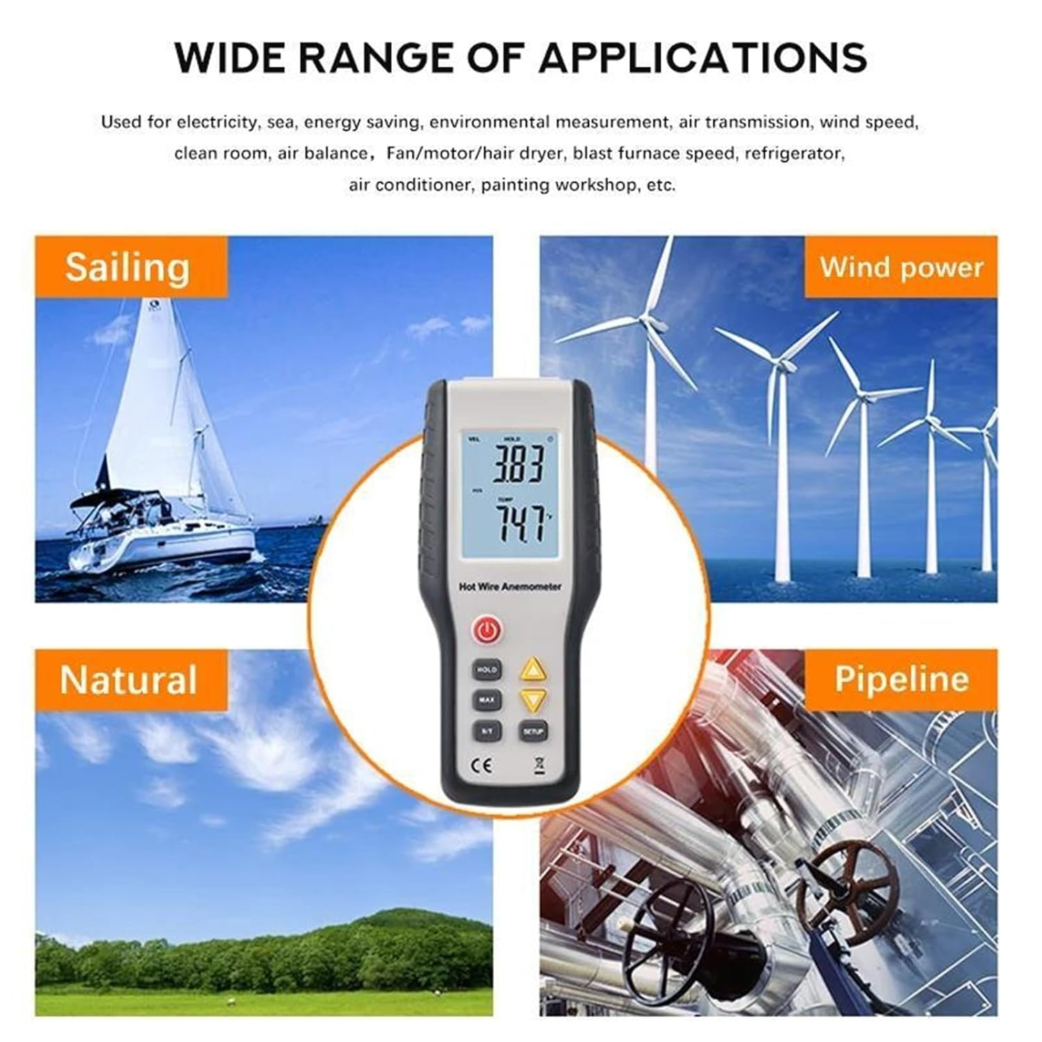 High Sensitivie Digital Portable Wind Speed Meter Hot Wire Thermal Anemometer Anemometro Measuring Instruments image number 3