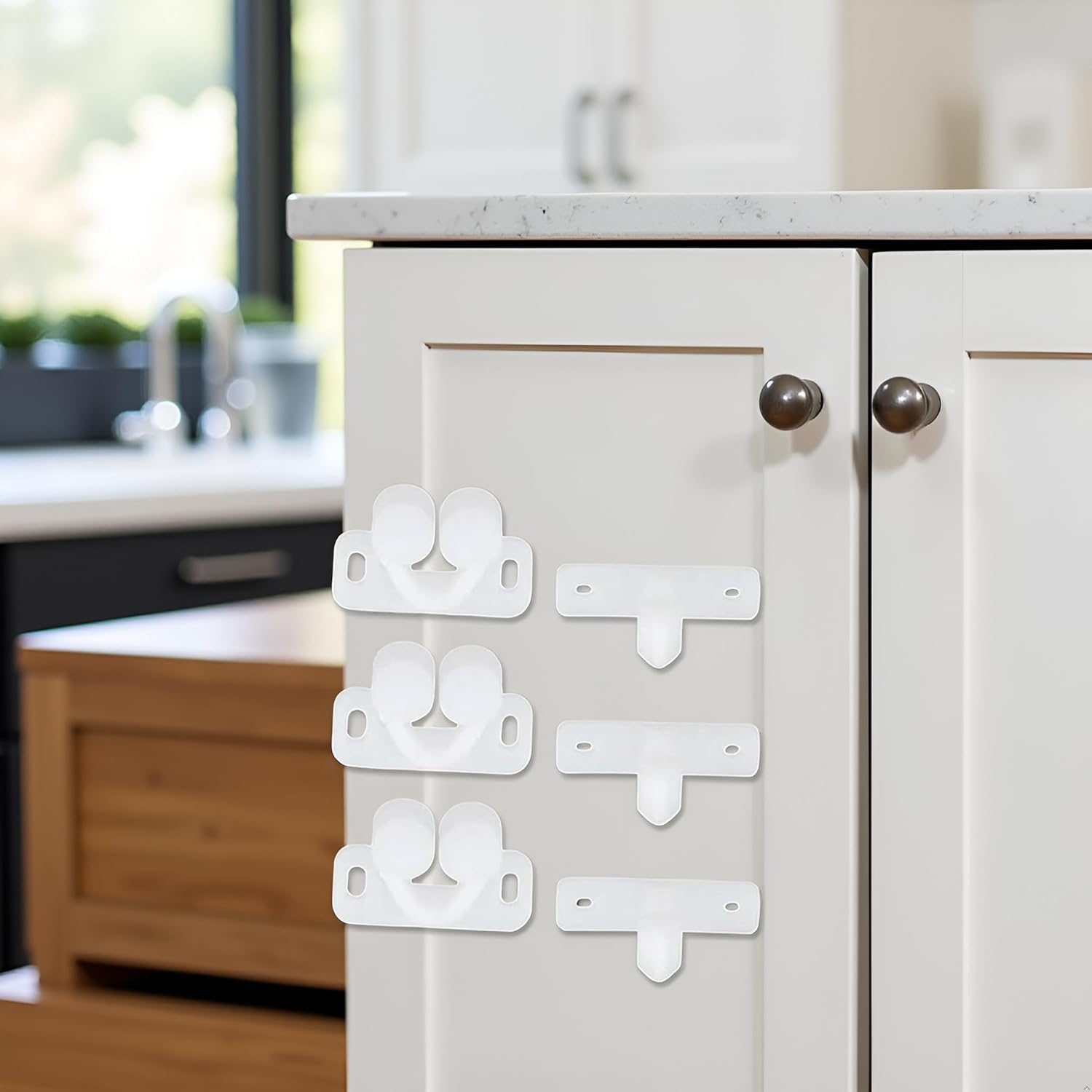 Yuanholumid 3Pcs White Marine Boat Ball Catch Door Cupboard Spring Back Plates Roller Latch Plastic Cabinet and Furniture Door Catches Catches Cabinet Hardware image number 6