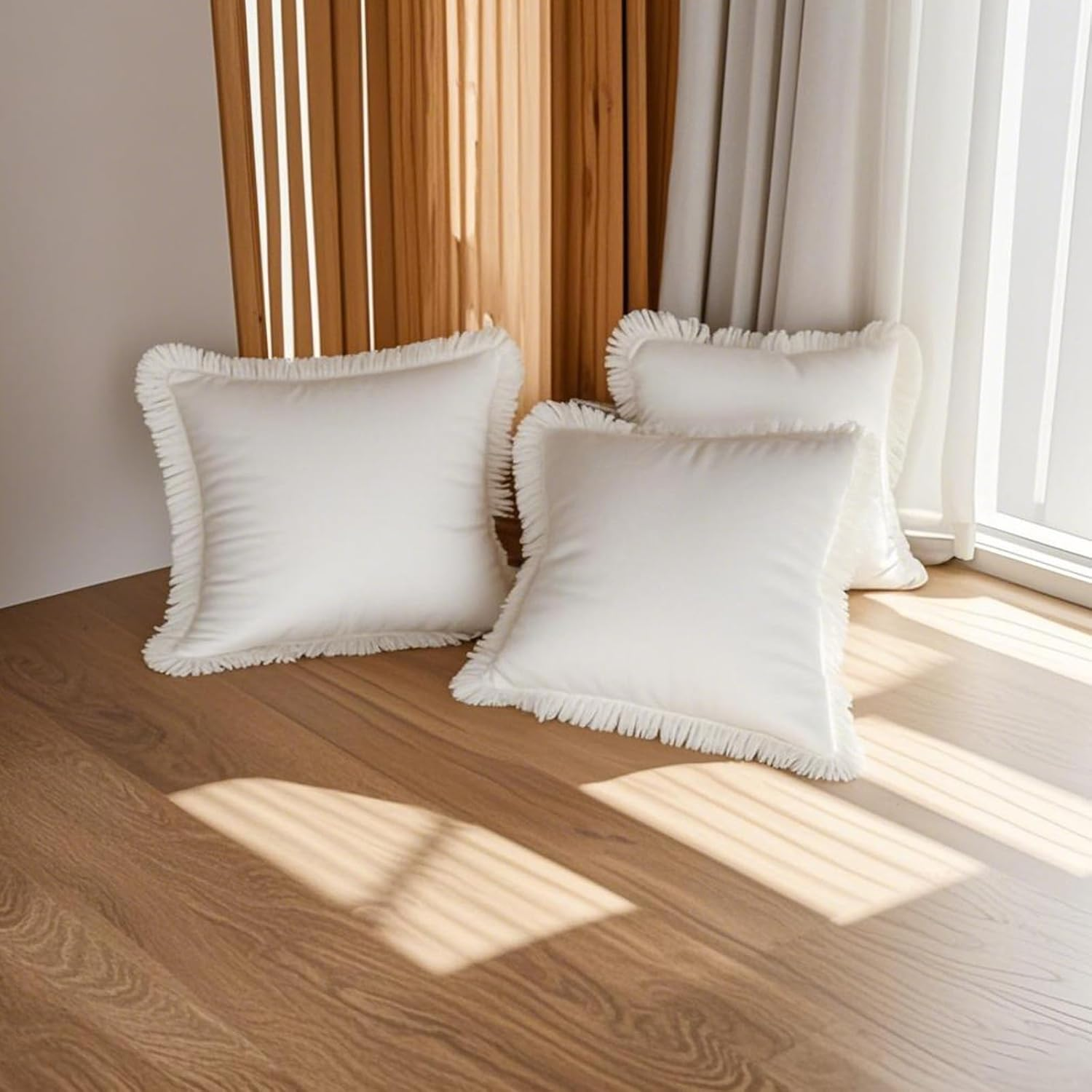 Tzylomirx Cushion Covers - Boho Fringe Tassel Decorative Throw Cushion Covers Case for Couch Sofa Bed Living Room Spring Home Decor, (Creamy White, 50X50Cm) image number 5