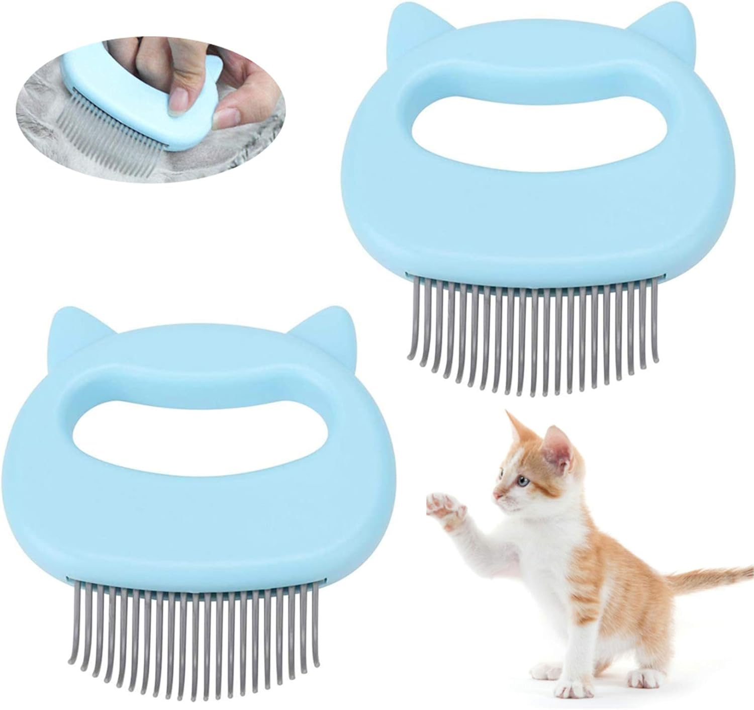 Cat Brush, Pack of 2 Cat Comb, Cat Brush Long Hair, Brush Dog Short Hair, Massage Comb for Pet Cats, Massage Comb Pet, Brush for Removing Loose Hair, Grooming Cleaning (Blue) image number 4