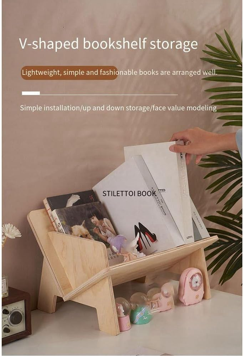Wooden Tilted Tabletop Bookshelf Kids Bookcase Rustic Desktop Storage Organizer Display Bookshelf image number 2
