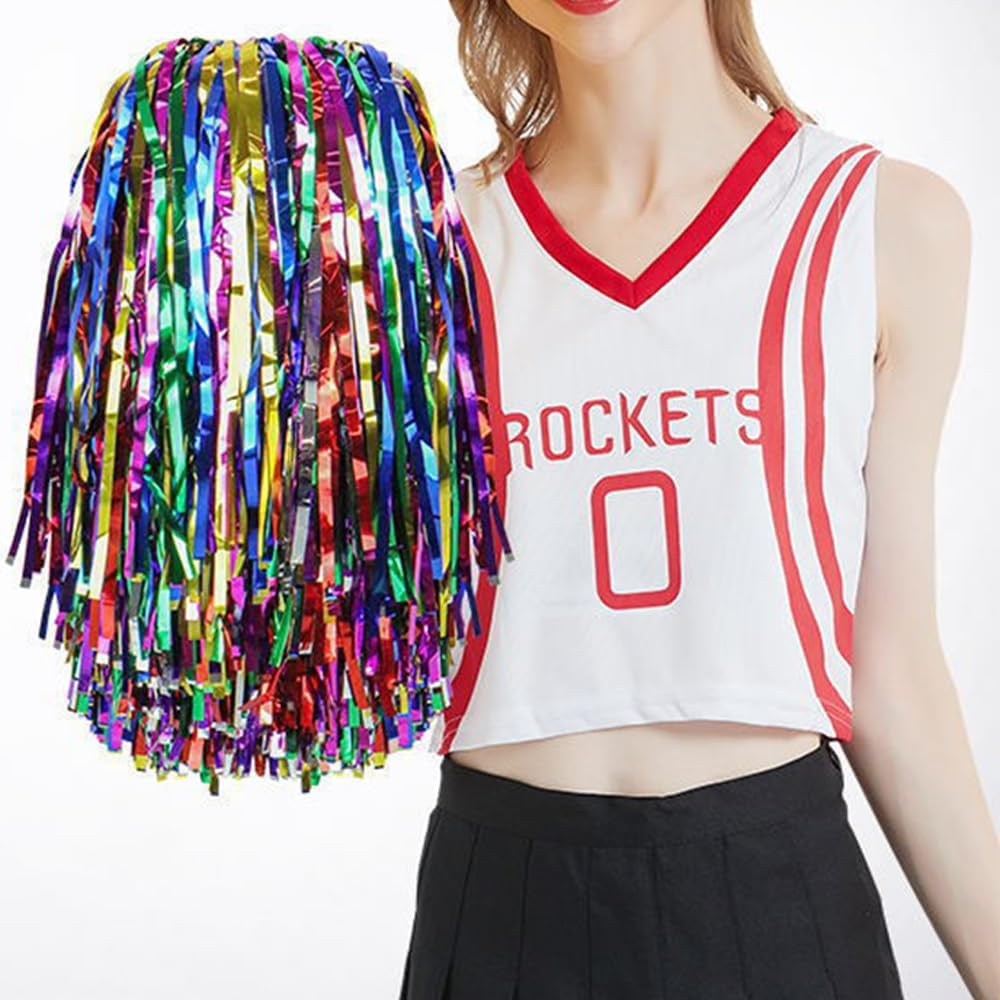 2Pcs Cheerleader Pompoms Hand Flowers,Pompoms Cheer for Boy Girl,School Sports Dance Games Team Spirit Cheer,For Team Sports,Cheer Sports Party Dance Useful Accessories - Silvery Purple image number 5