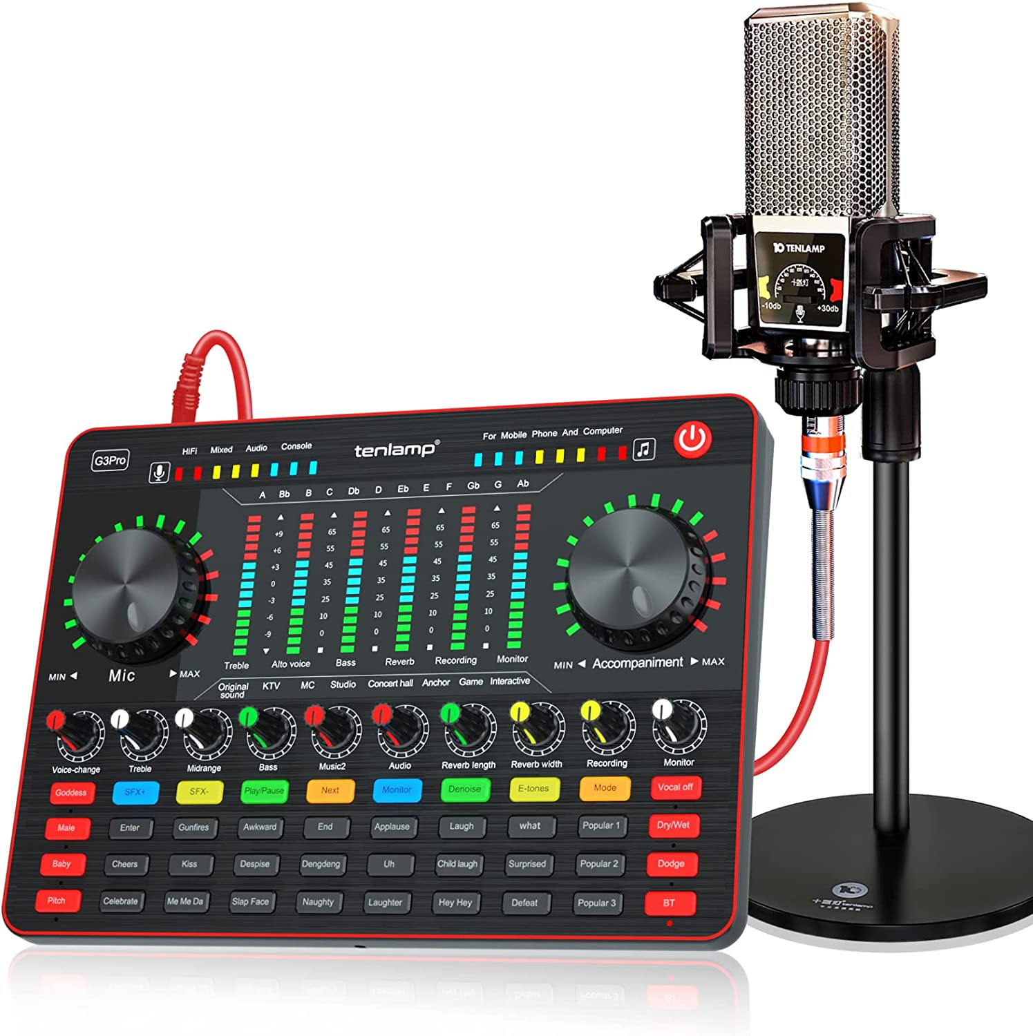 Podcast Equipment Bundle, Tenlamp Studio XLR-3.5 Cardioid Condenser Microphone & G3Pro Portable Audio Interface with Mixer and Sound Card Soundboard Voice Changer DJ Controller, All-In-One Podcast Mic Kit for Phone PC Live Streaming Podcast Recording Gaming Youtube Tik Tok Guitar