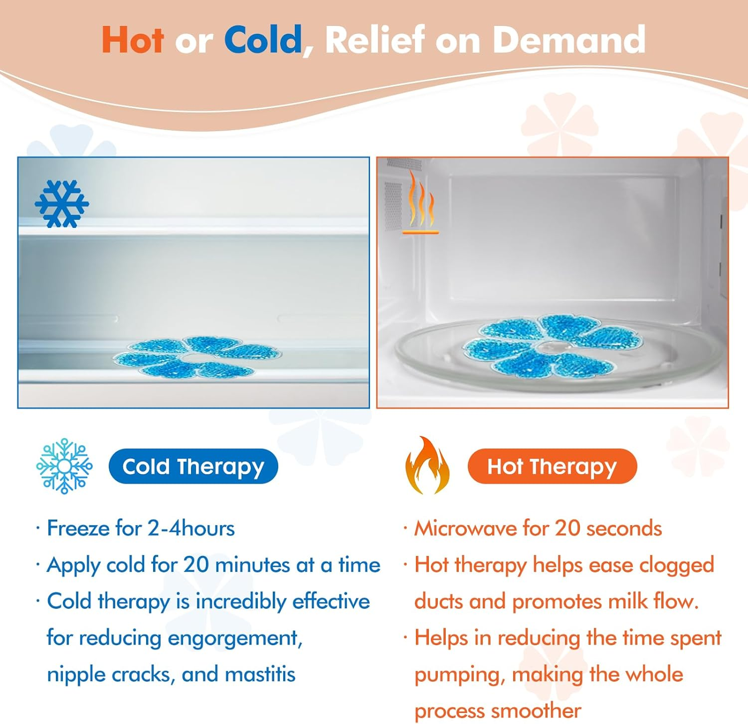 2 Breast Ice Packs for Nursing Moms, Reusable Gel Bead Breast Therapy Pads with Washable Soft Covers, Hot & Cold Breast Feeding Essentials for Engorgement, Clogged Ducts & Mastitis Relief image number 3