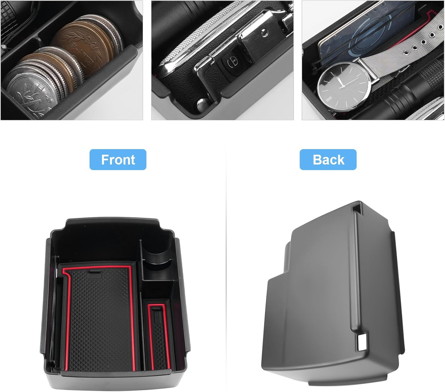 Coleya Centre Console Storage Box Compatible with VW Golf 7 7.5 2013-2019, Golf 7 Accessories Armrest Organiser, Golf 7.5 Centre Armrest Glove Box with Non-Slip Mat (Red)