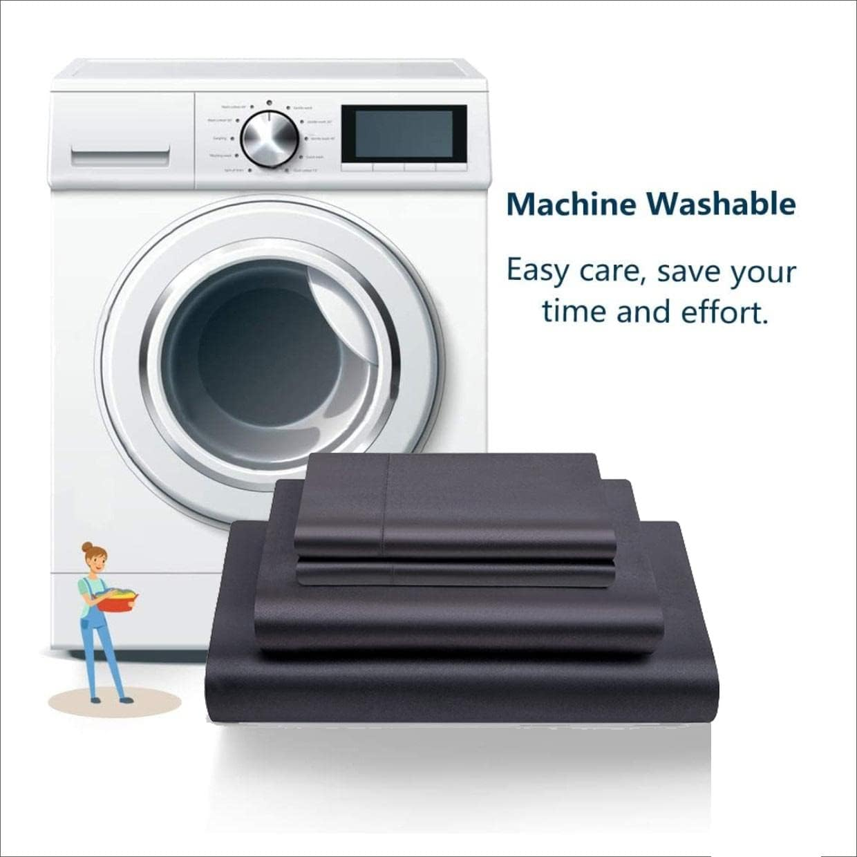 Forzzz 2000TC Art Silk Satin Queen Sheet Set Hotel 4 Pieces Fitted/Flat Sheet Bedding Set(Black,Queen) image number 5