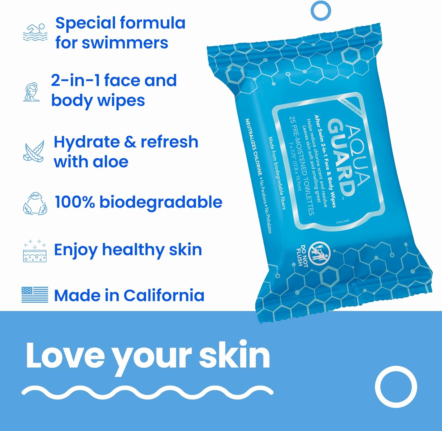 AQUA GUARD After-Swim Face & Body Wipes | Neutralize Chlorine Scent and Residue | Moisturizing RINSE-FREE Formula (1 Pack of 25) image number 4