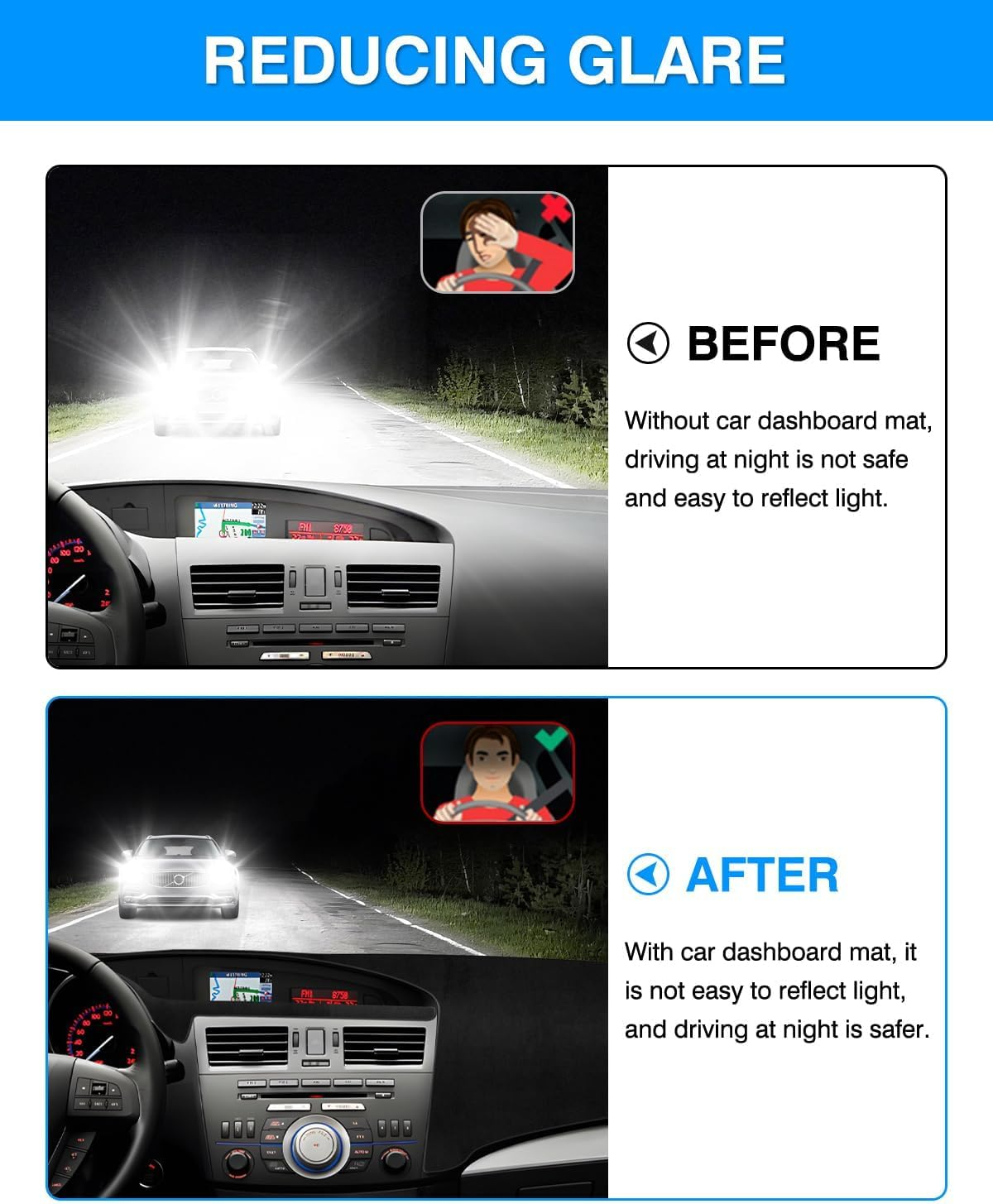 Dashboard Cover Mat for Mazda 3 BL 2009-2013 Sedan Dashboard Cover Flannel Dash Mat Sunshade Glare UV Rays Protector image number 3