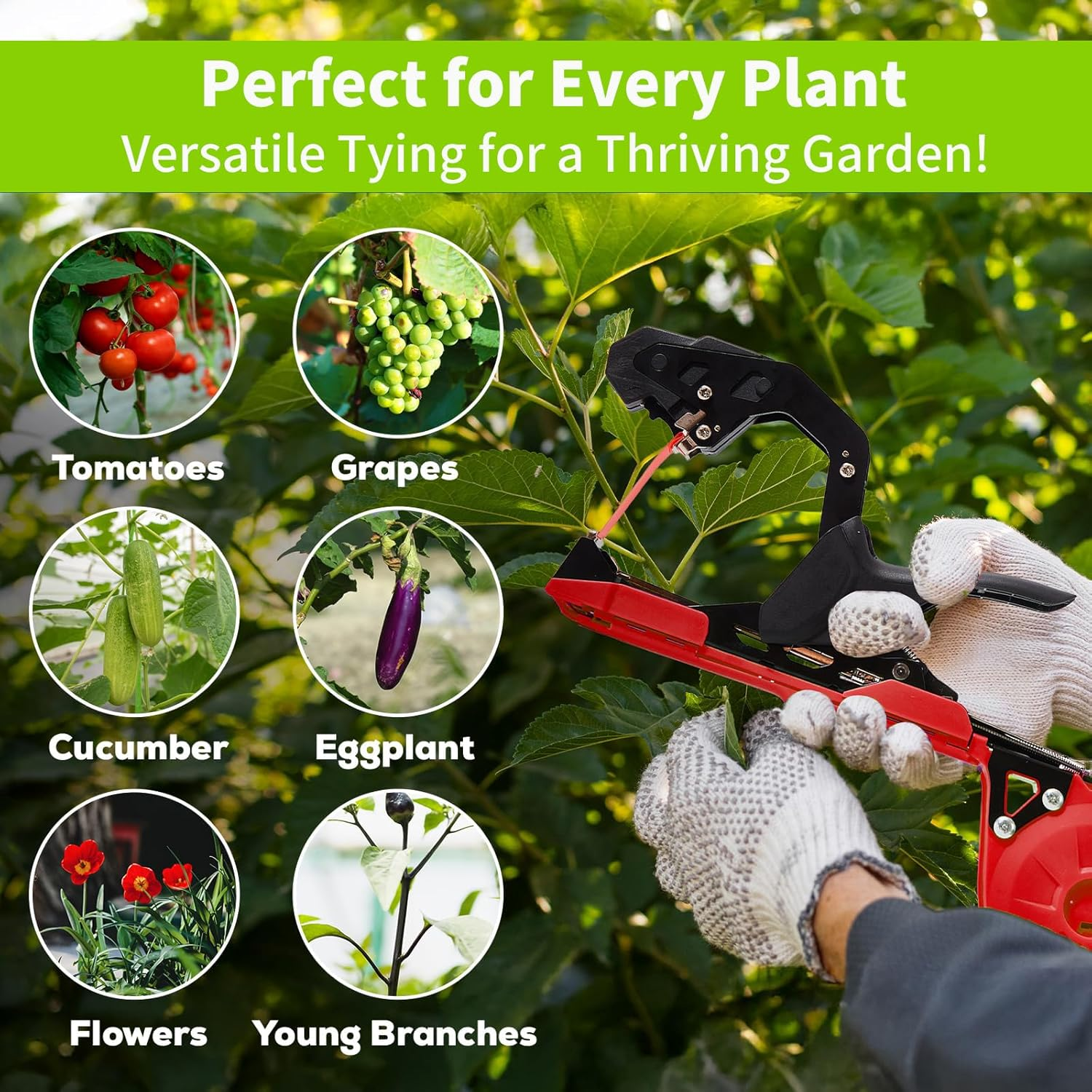 Plant Tie Tapener Gun, Lightweight Vine Tying Tool for Quick Plant Tying, Garden Tapper Stapler with Tape & Staples for Gardeners, Farmers (Red) image number 5