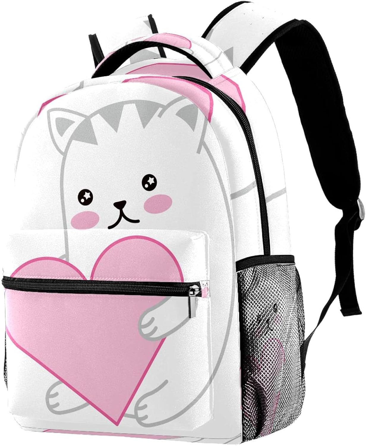 Cat Expressions with Heart Illustrations Backpack Students Shoulder Bags Travel Bag College School Tote Backpacks image number 3