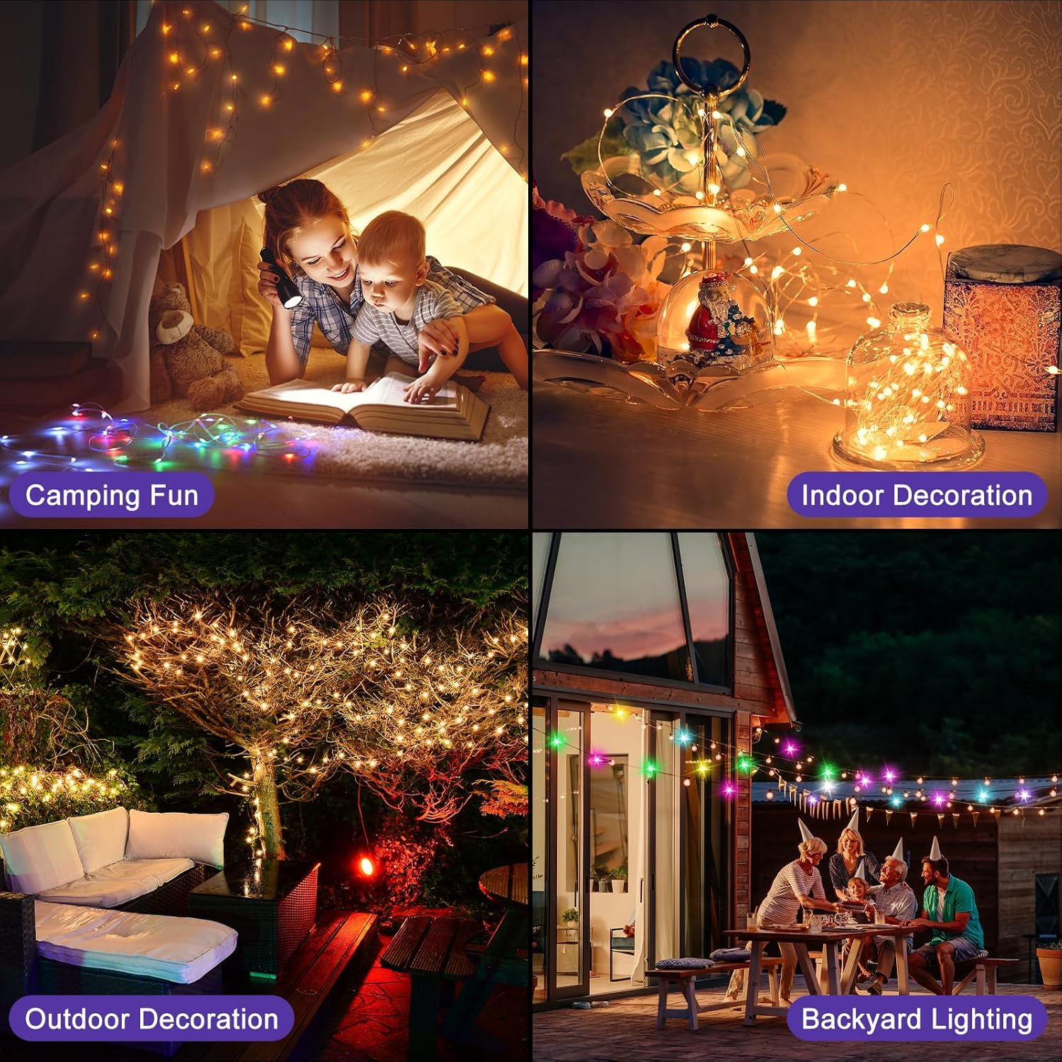 Camping String Lights,4 in 1 Rechargeable Outdoor Waterproof Camper String Lights Reel with 19 Lighting Modes,Usb Charging Camping Lights,Portable Stowable RGB Retractable for Yard - 8M image number 3