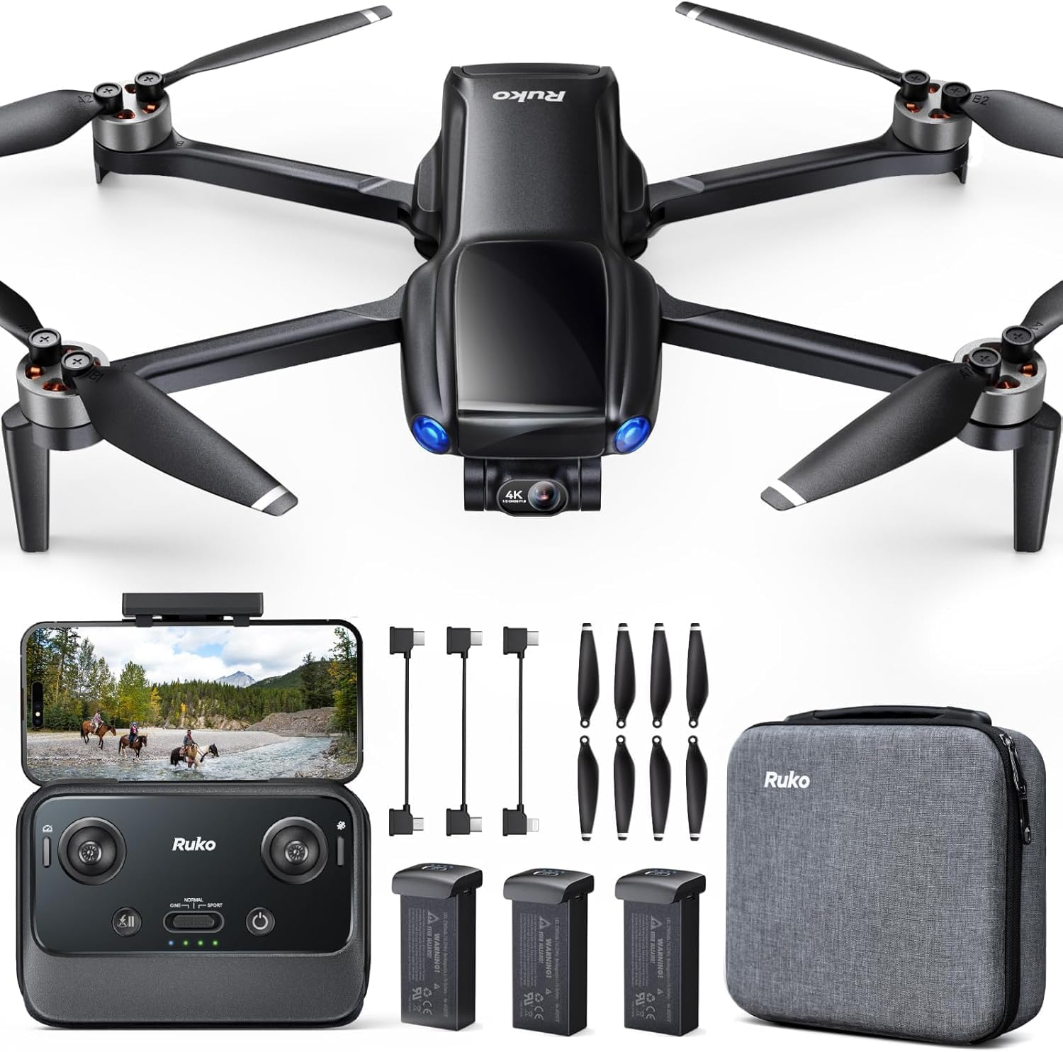 Ruko U11MINI 4K, Drones with Camera for Adults 4K Video 8K Photo, under 249G, 3-Axis Gimbal EIS, 20000Ft FPV Transmission, AI Takeoff/Landing, Auto Return, GPS with Beeper, Beginner (96-Min Flight) image number 6