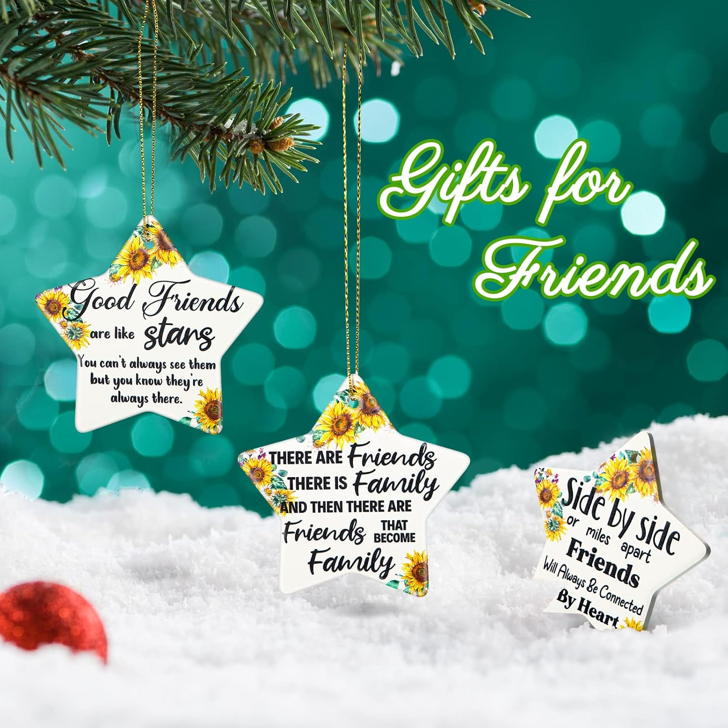 Youyole 5 Pieces Christmas Friendship Gifts Ceramics Ornament Tree Ornaments Best Friend Inspirational Gift Appreciation Keepsake Hanging Sign and Black Flannel Bag for Woman Birthday (Star)